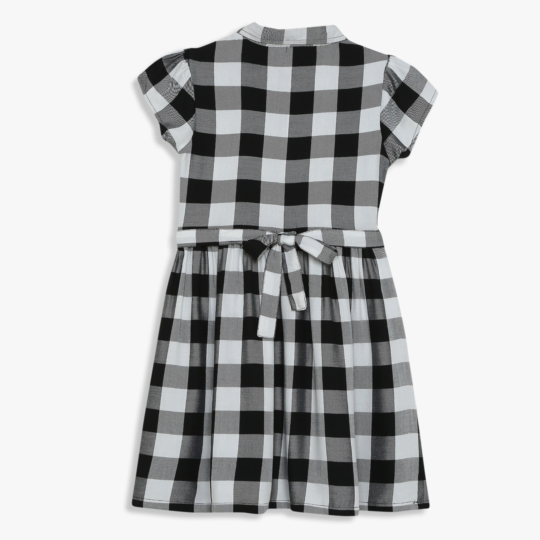 Girls Checkered Below Knee Collar Tunic Flared Dress - Image 2
