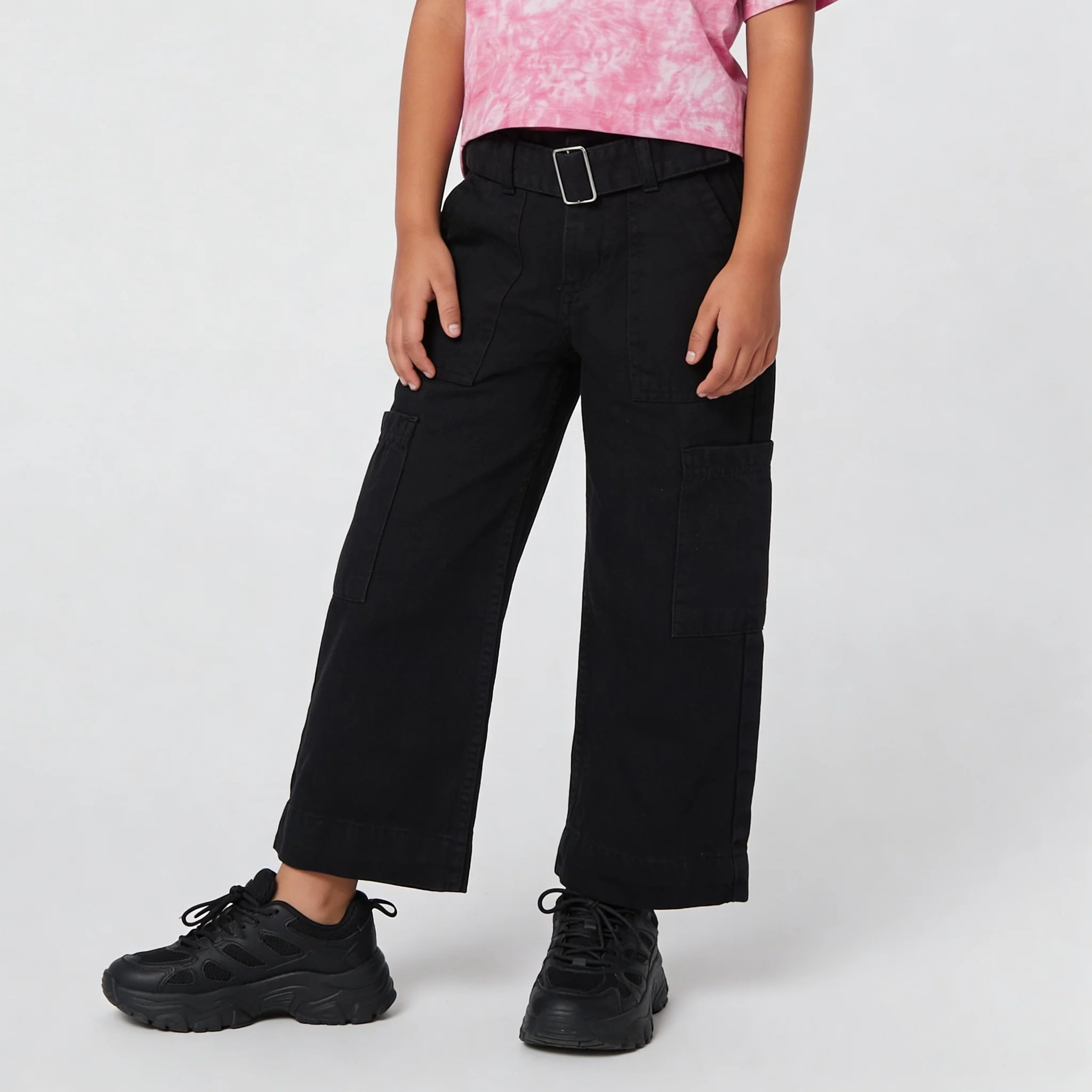 Girls Classy Wide Leg Cargos With Belt Highlighted - Image 5