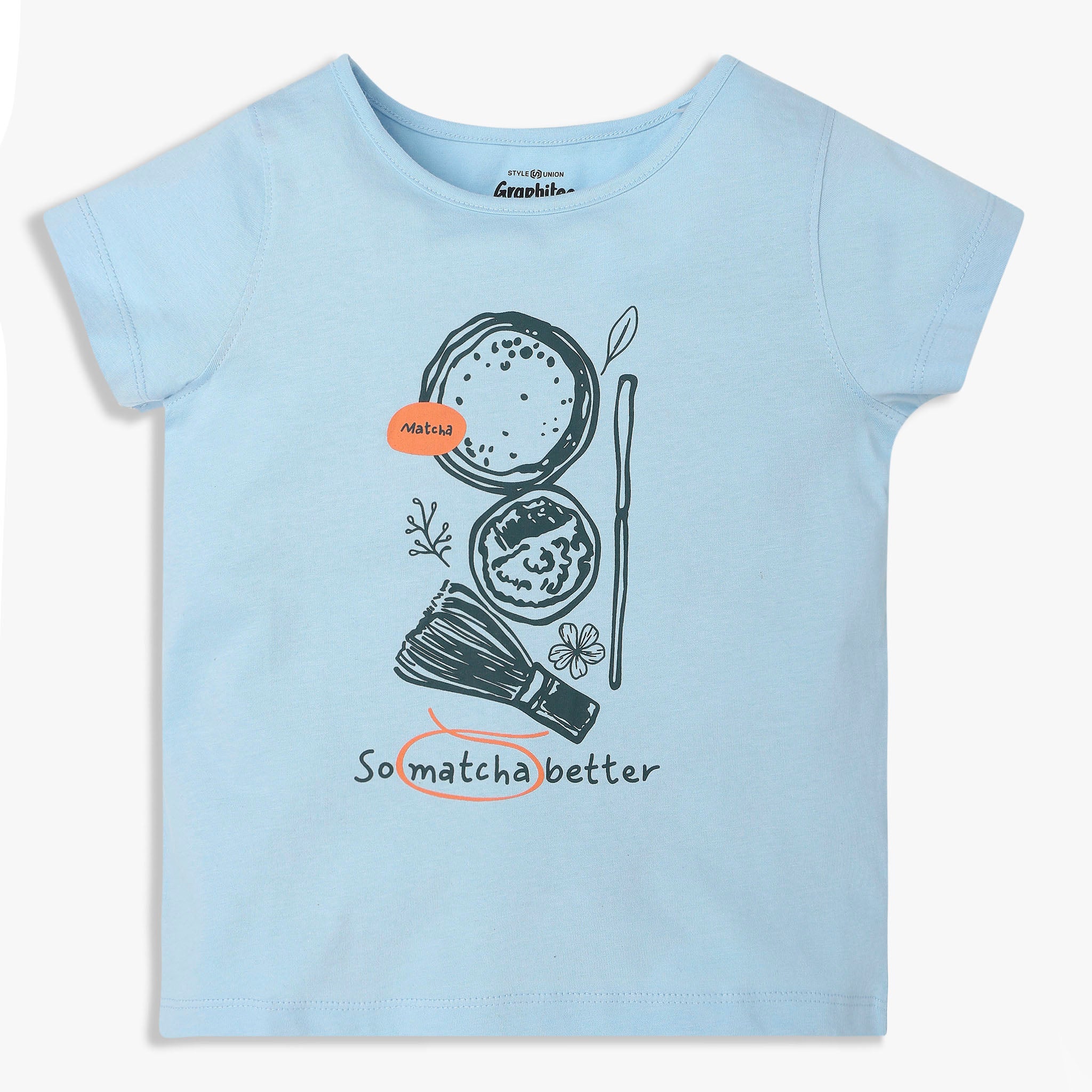Girls Cotton Crew Neck Graphitee