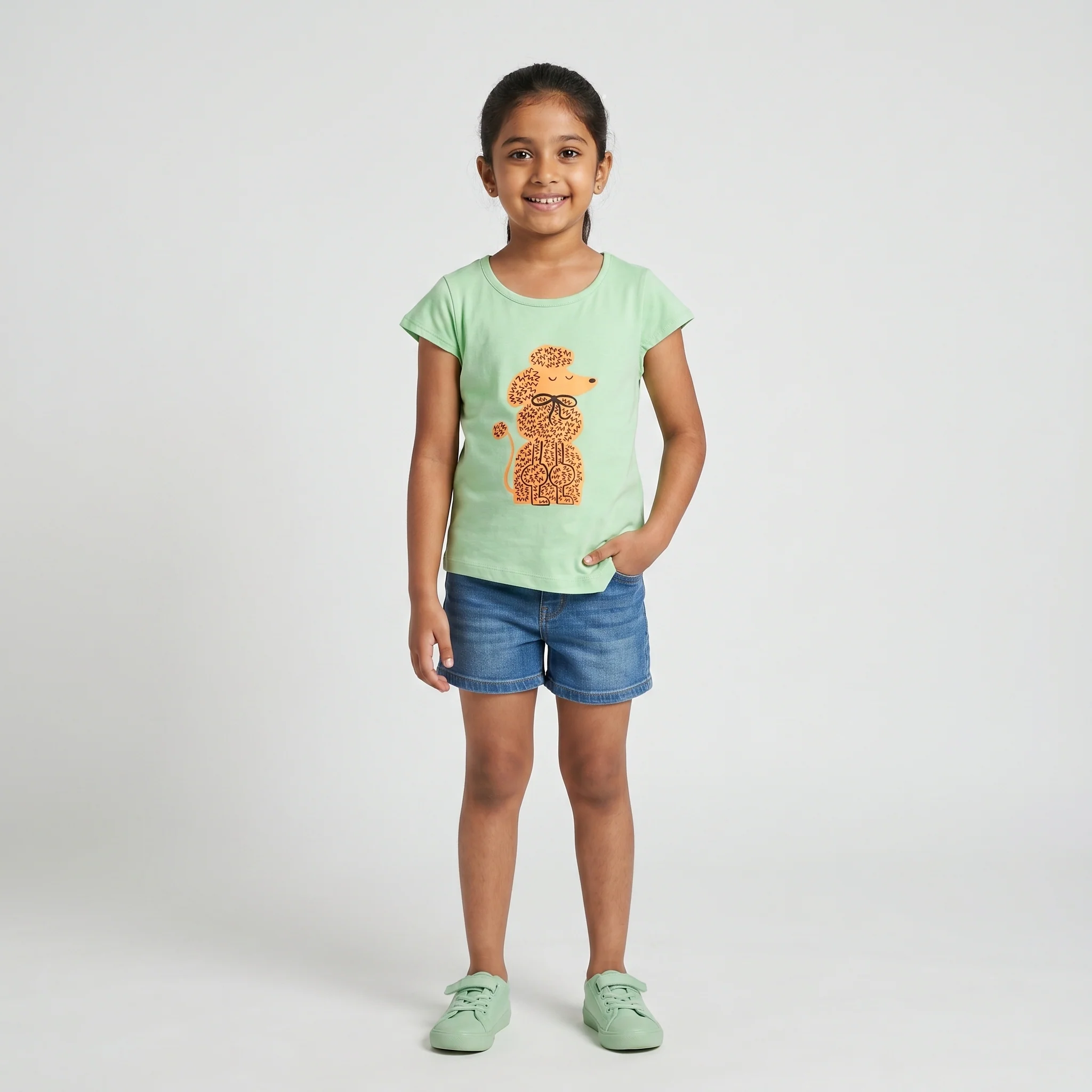 Girls Cotton Crew Neck Graphitee