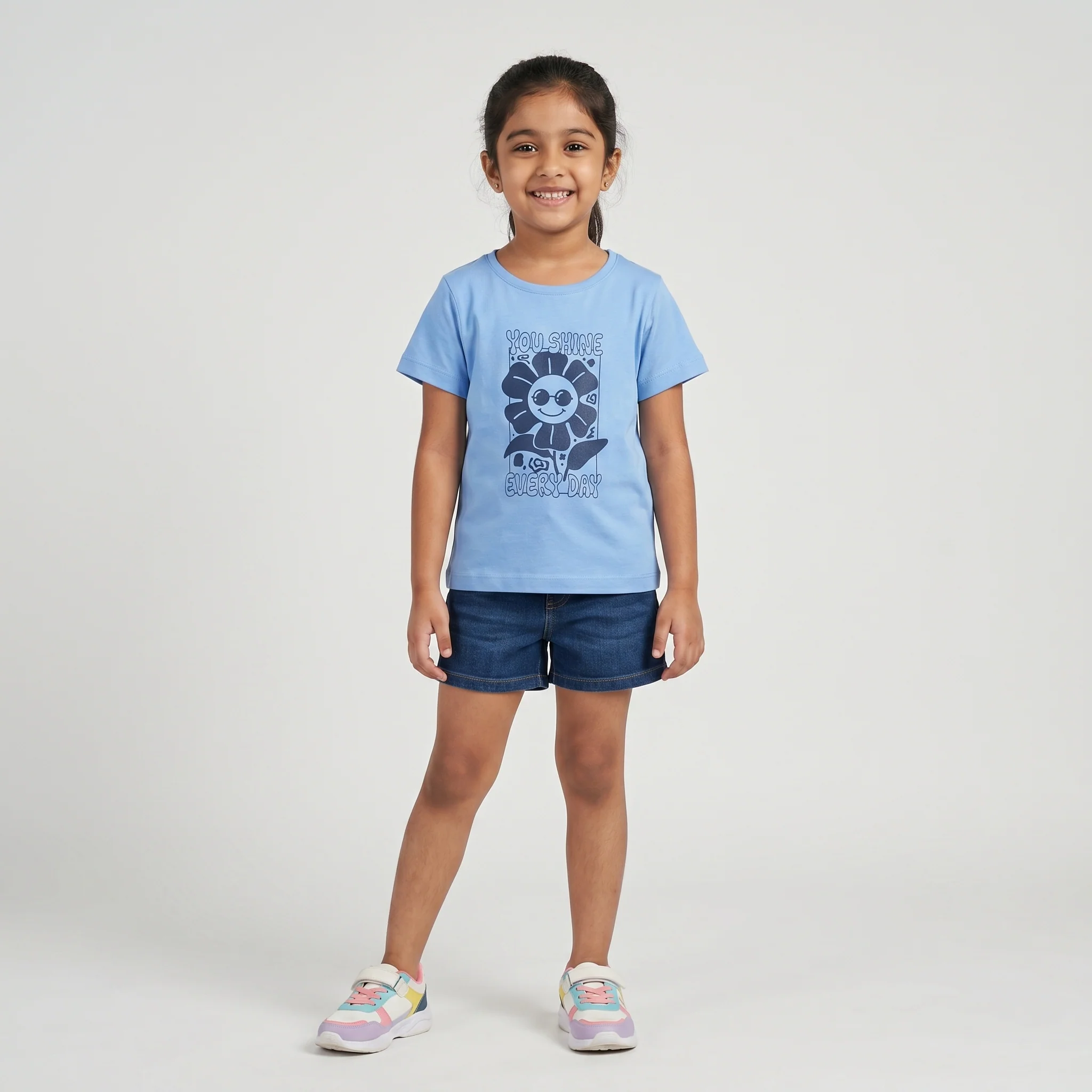 Girls Cotton Crew Neck Graphitee