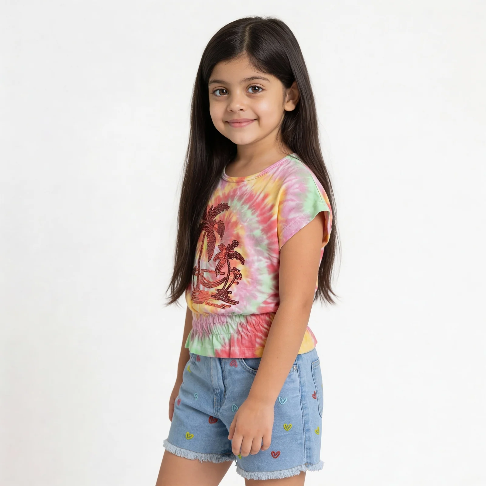 Girls Cotton Embellished Tie & Dye T-Shirt - Image 5