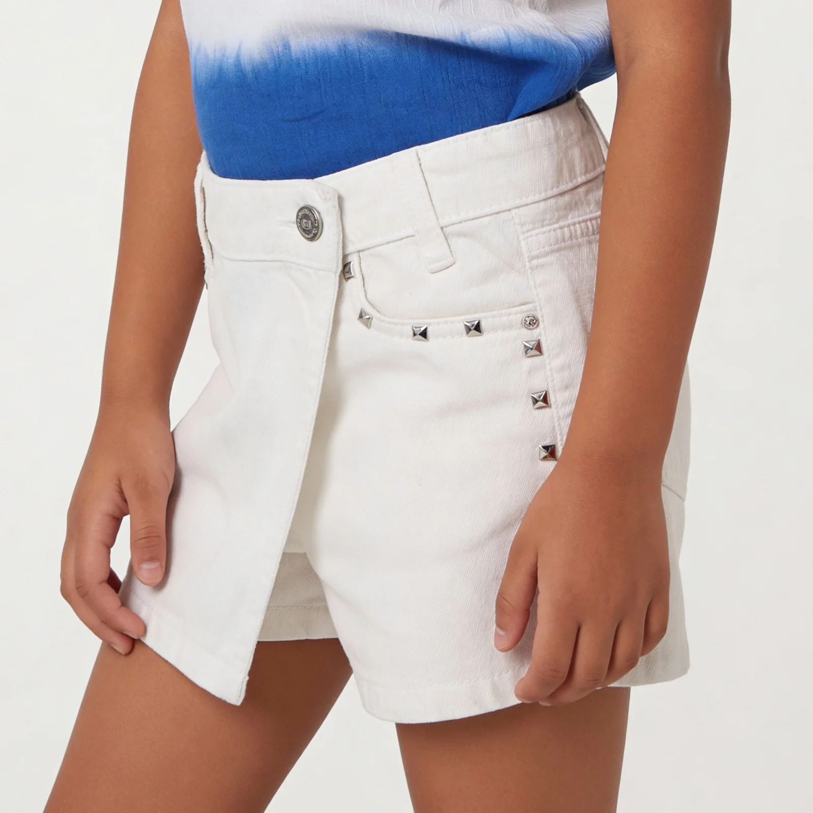 Girls Cotton Embellished White Studded Skort - Image 4