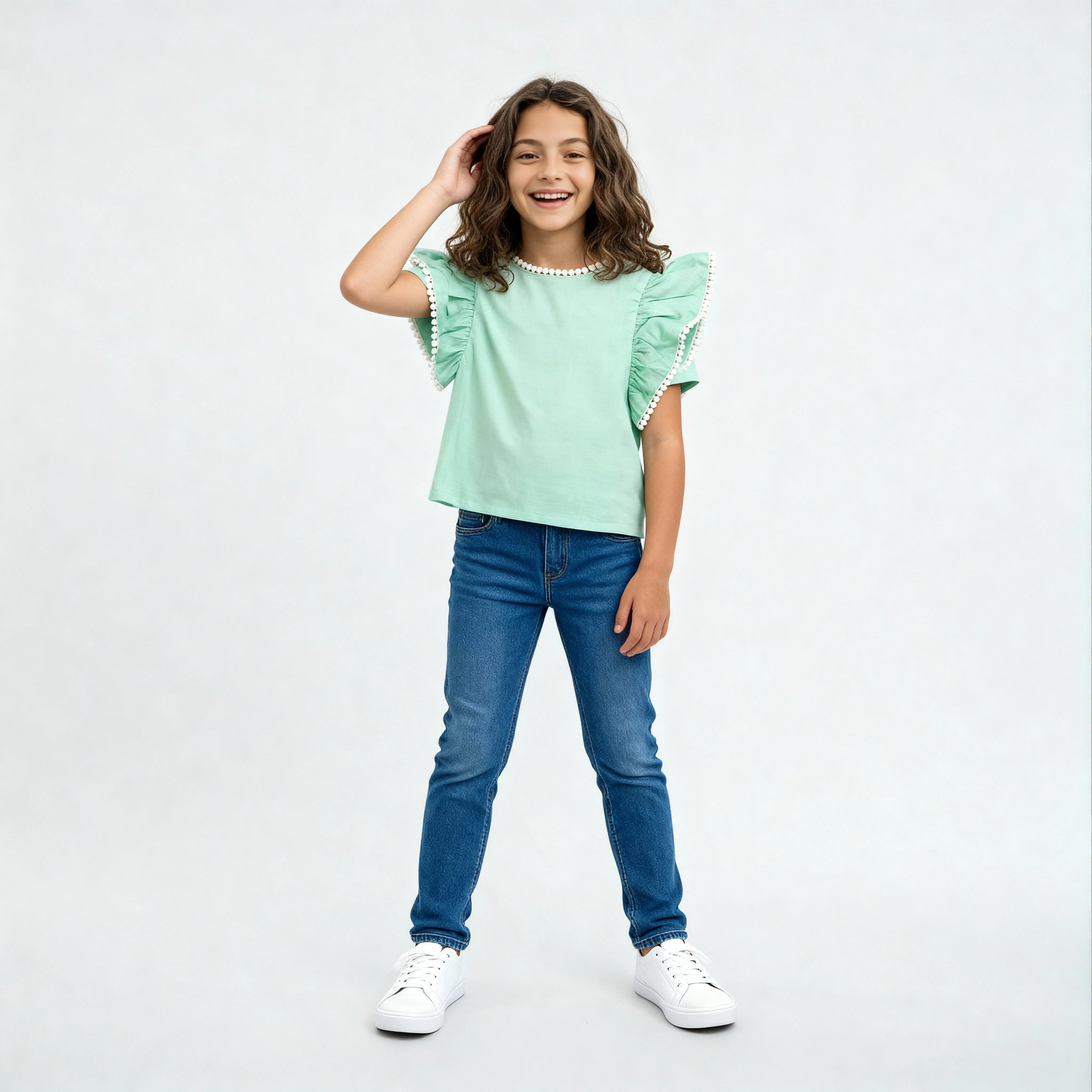 Girls Cotton Hi-Low Pleated Top - Image 6