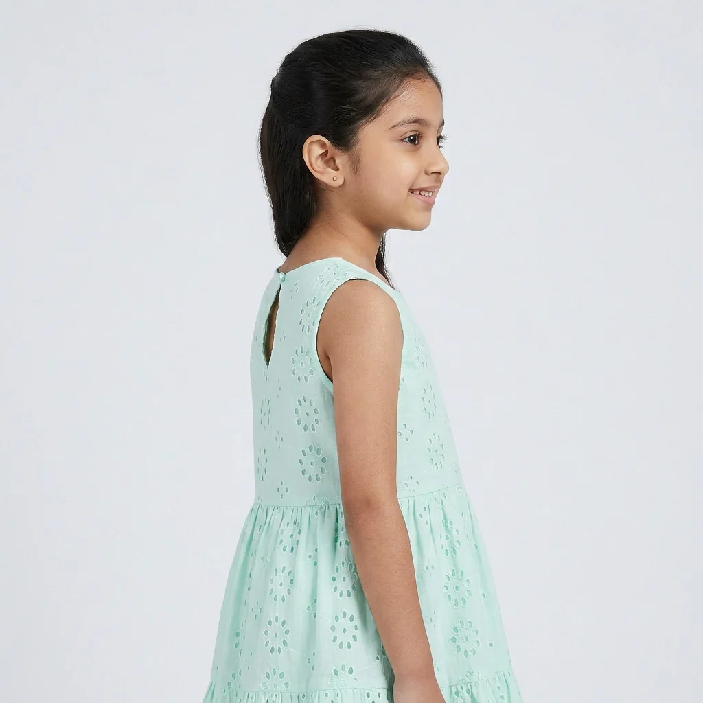 Girls Cotton Schiffli Dress With Back Cutout - Image 2