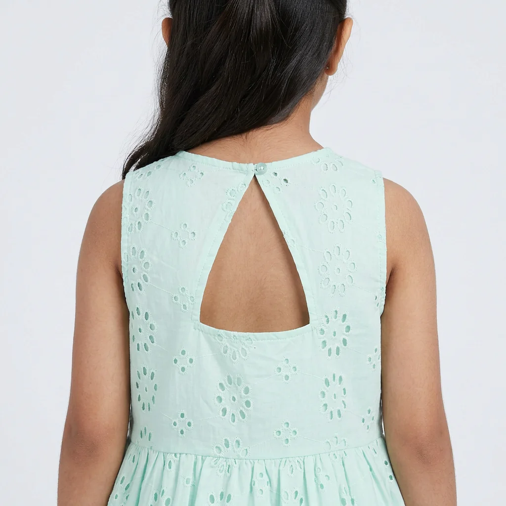Girls Cotton Schiffli Dress With Back Cutout - Image 3