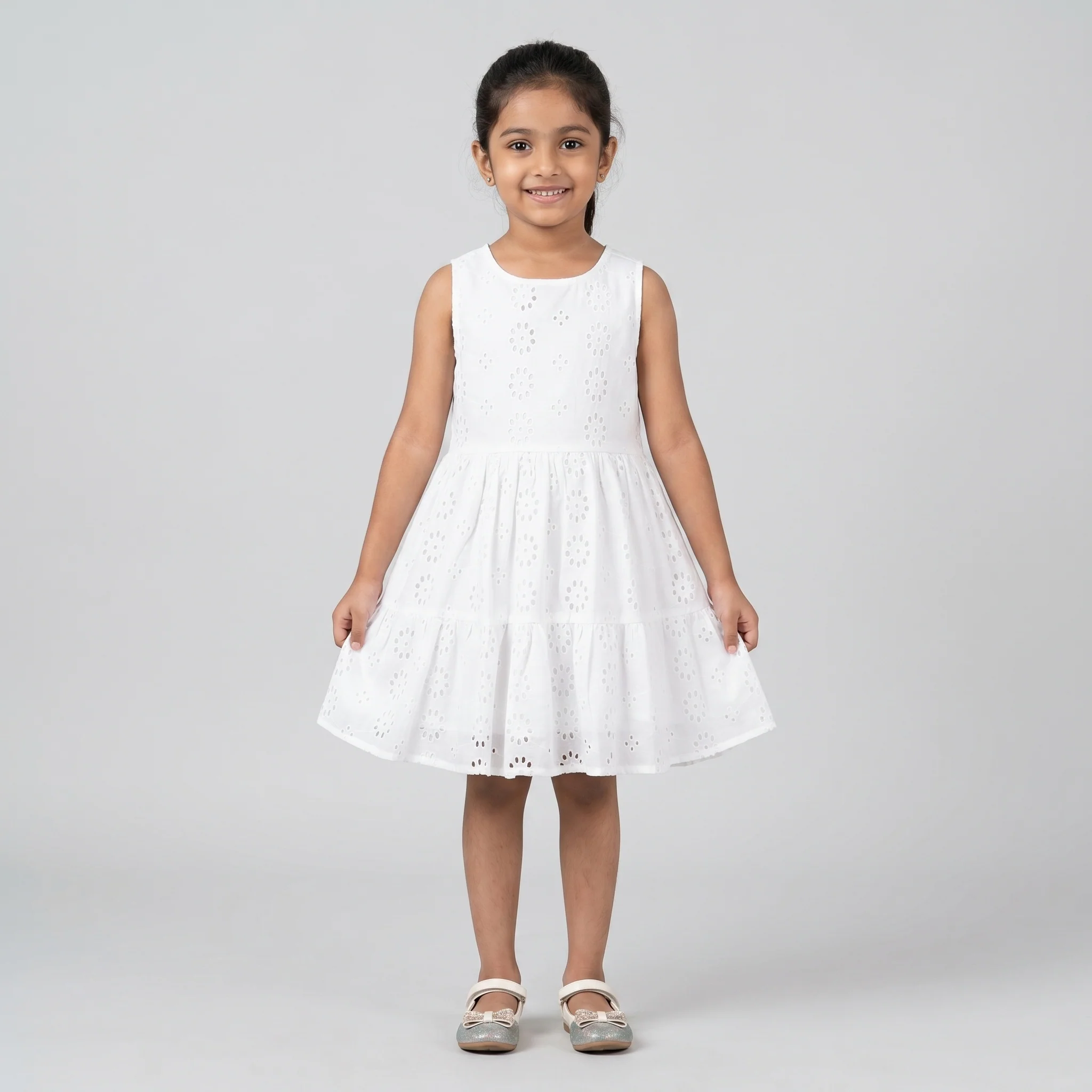 Girls Cotton Schiffli Dress With Back Cutout - Image 5