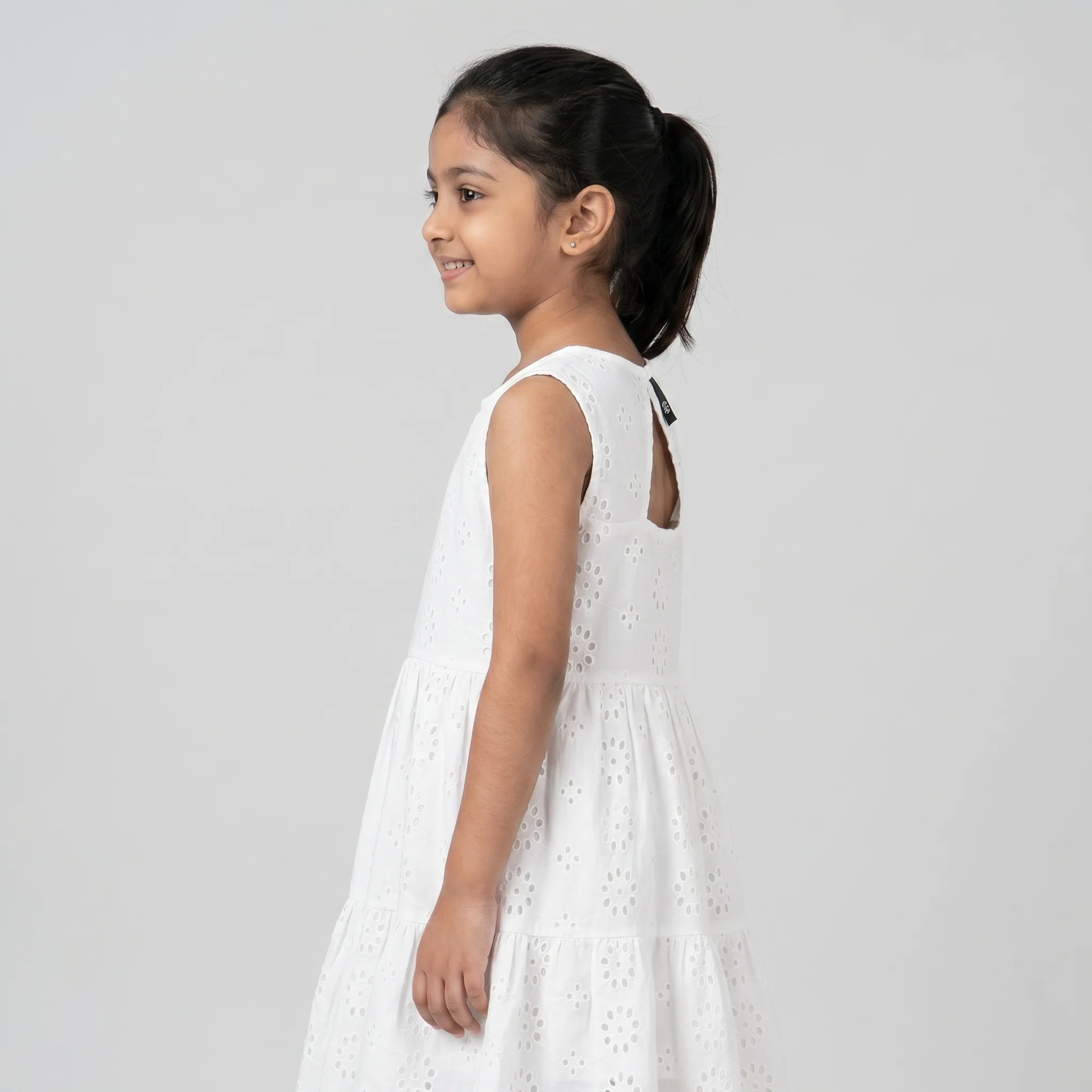 Girls Cotton Schiffli Dress With Back Cutout - Image 6