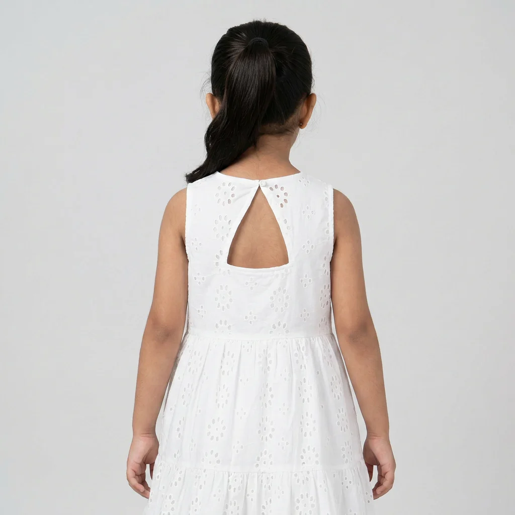 Girls Cotton Schiffli Dress With Back Cutout - Image 7