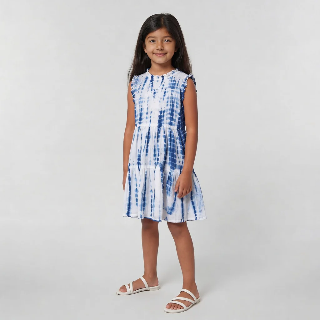 Girls Cotton Woven Tie - Dye Frock - Image 5