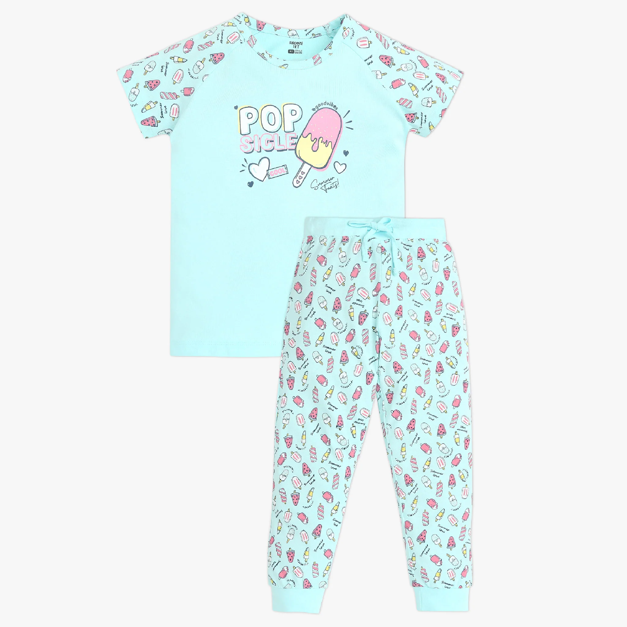 Girls Crew Neck Cap Sleeve Printed Must Have Snooze Co-Ord Set