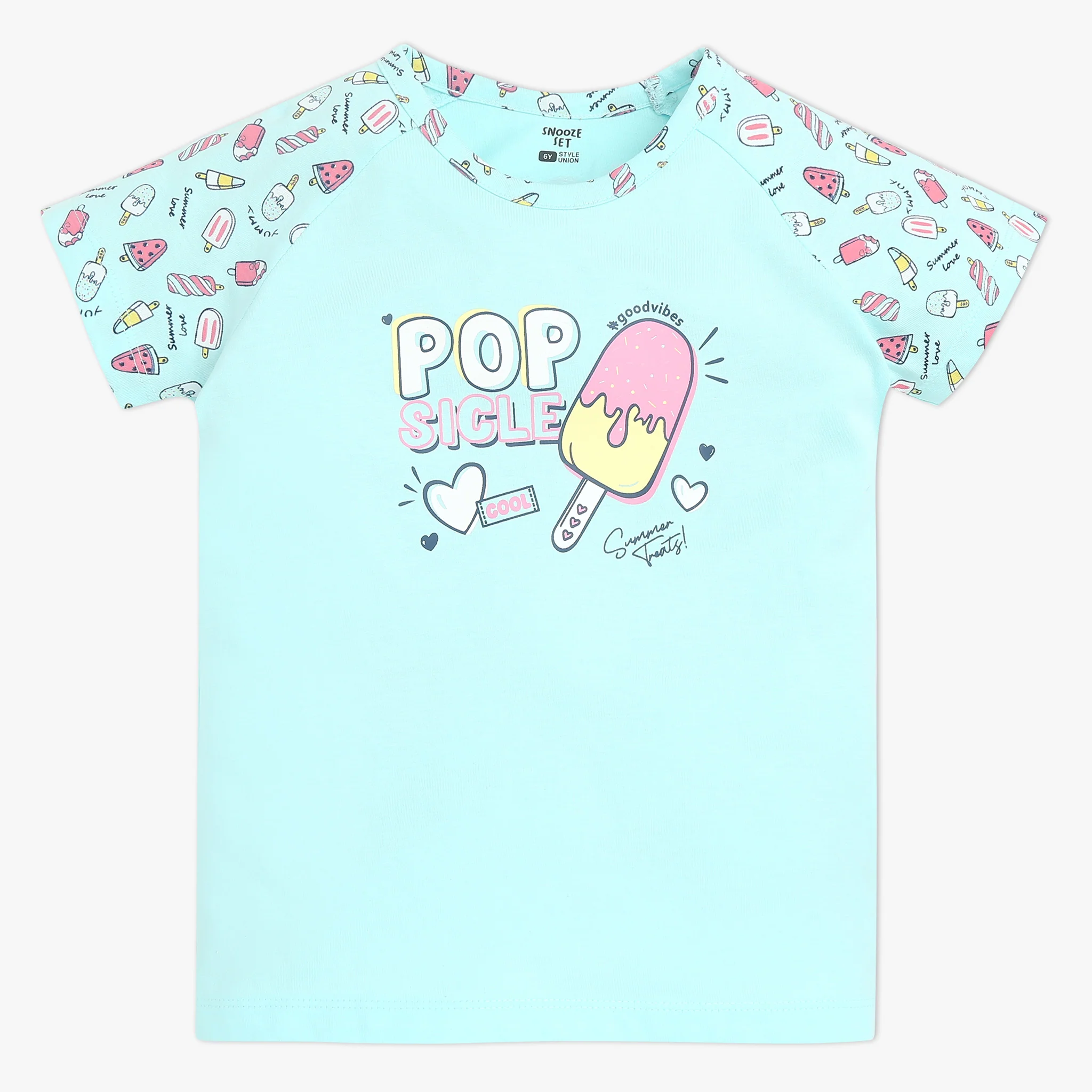Girls Crew Neck Cap Sleeve Printed Must Have Snooze Co-Ord Set - Image 2