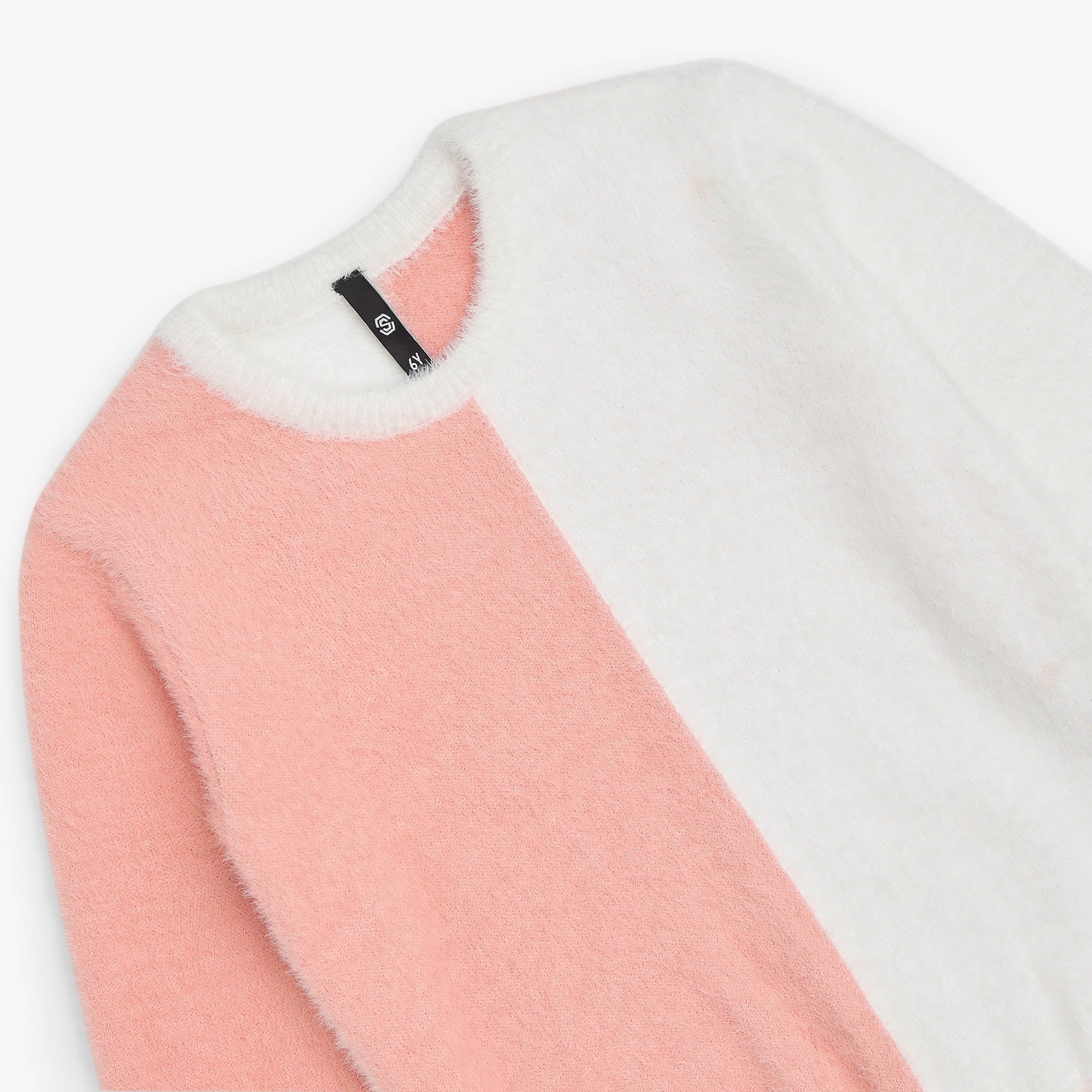 Girls Crew Neck Cut and Sew Sweater - Image 3