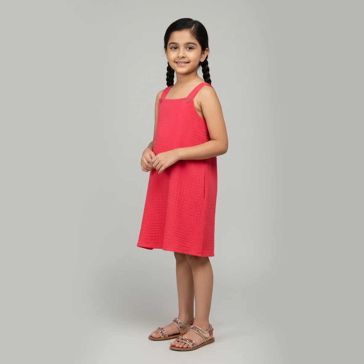 Girls Elasticated Neckline Flowy Dress - Image 5