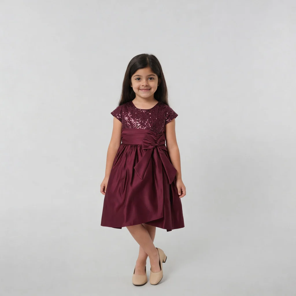 Girls Embellished Flared Satin Party Frock - Image 2