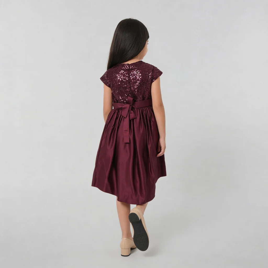 Girls Embellished Flared Satin Party Frock - Image 3