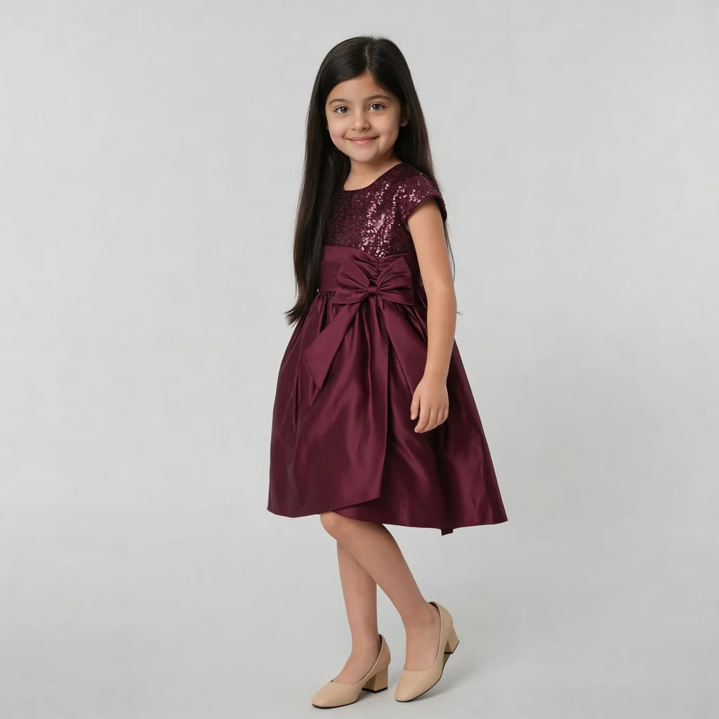 Girls Embellished Flared Satin Party Frock - Image 5