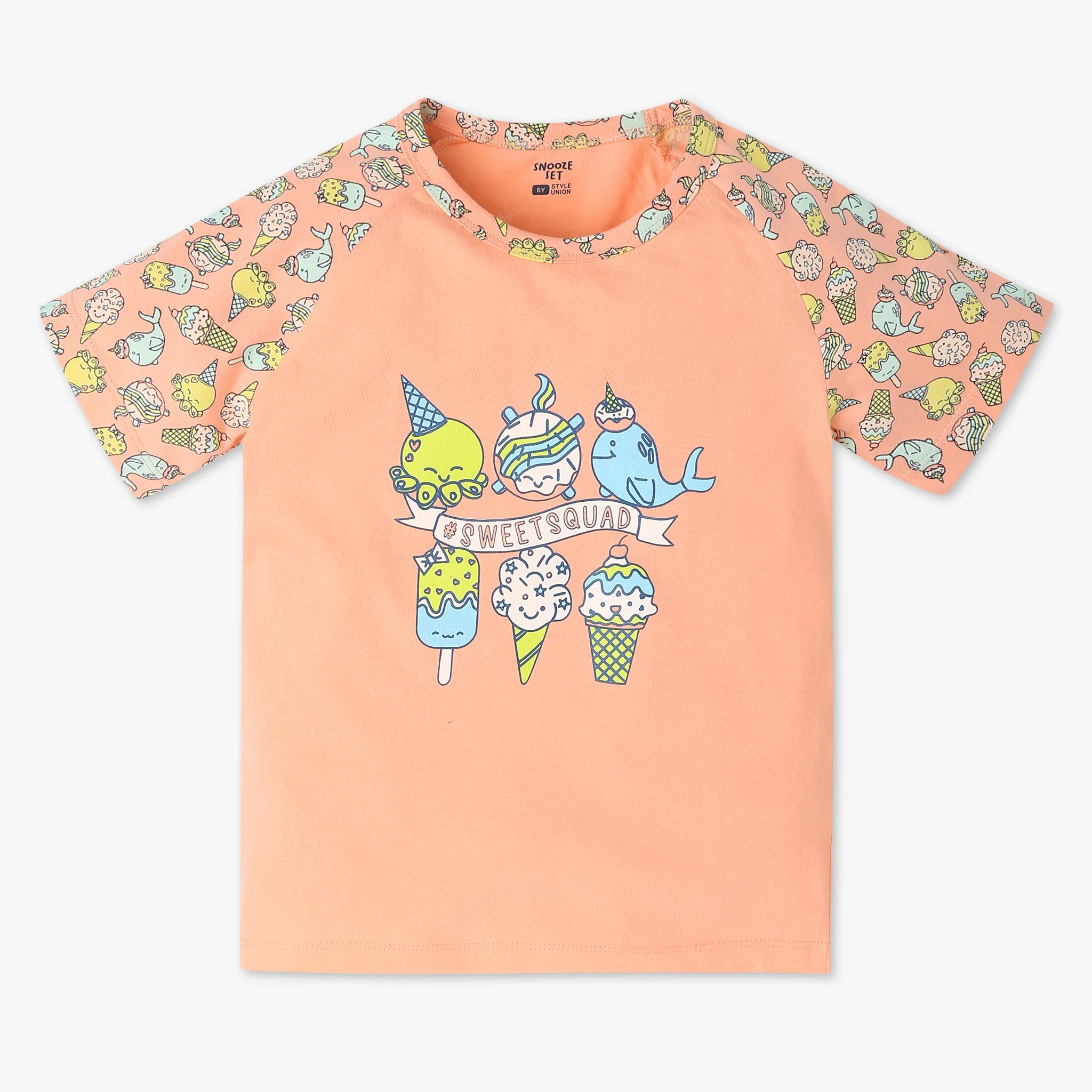 Girls "Must Have Snooze Coordinate Set. Refreshing Graphic T-Shirt With Matching Pattern Printed Trackpant. Comfortable Body For Ease. Breathable And Absorbent 100% Cotton Single Jersey Fabric." - Image 2