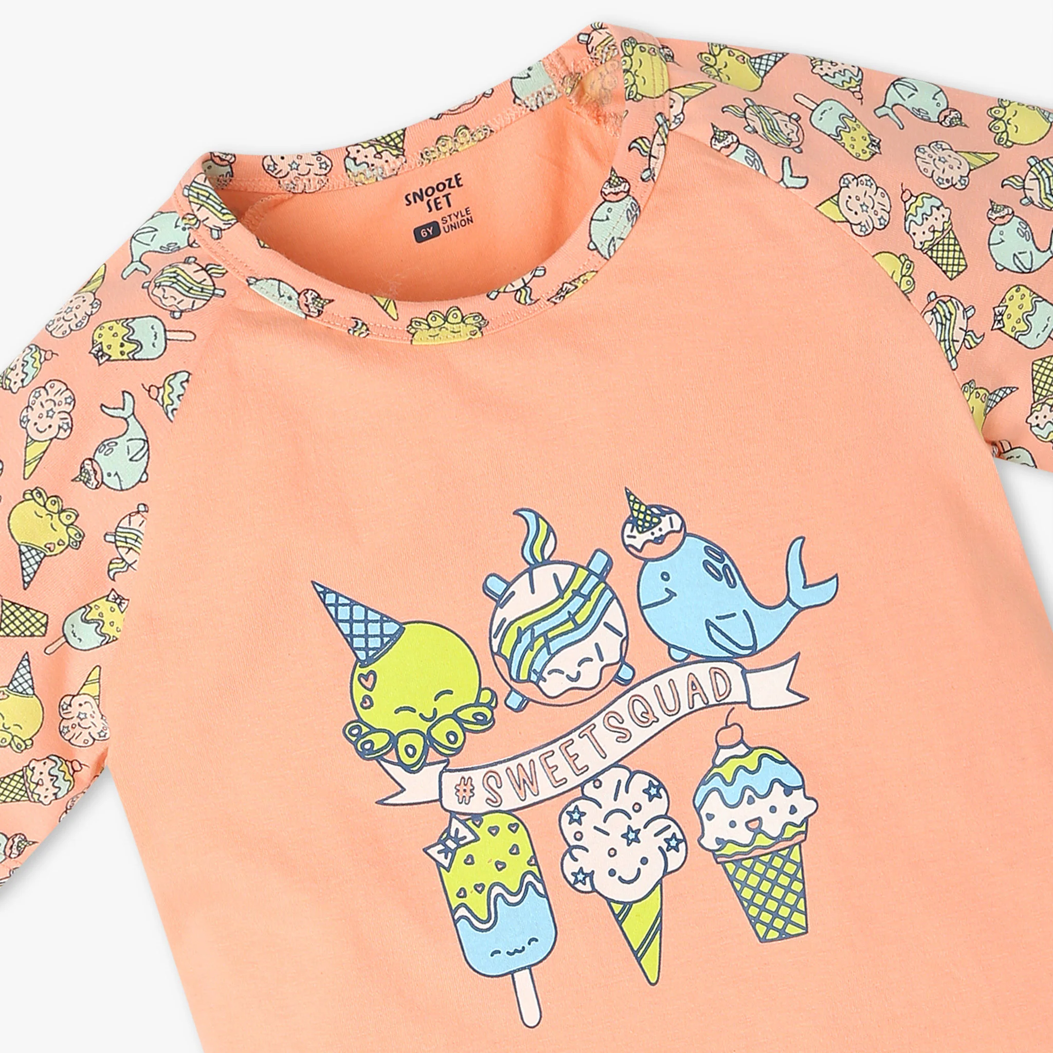 Girls "Must Have Snooze Coordinate Set. Refreshing Graphic T-Shirt With Matching Pattern Printed Trackpant. Comfortable Body For Ease. Breathable And Absorbent 100% Cotton Single Jersey Fabric." - Image 7