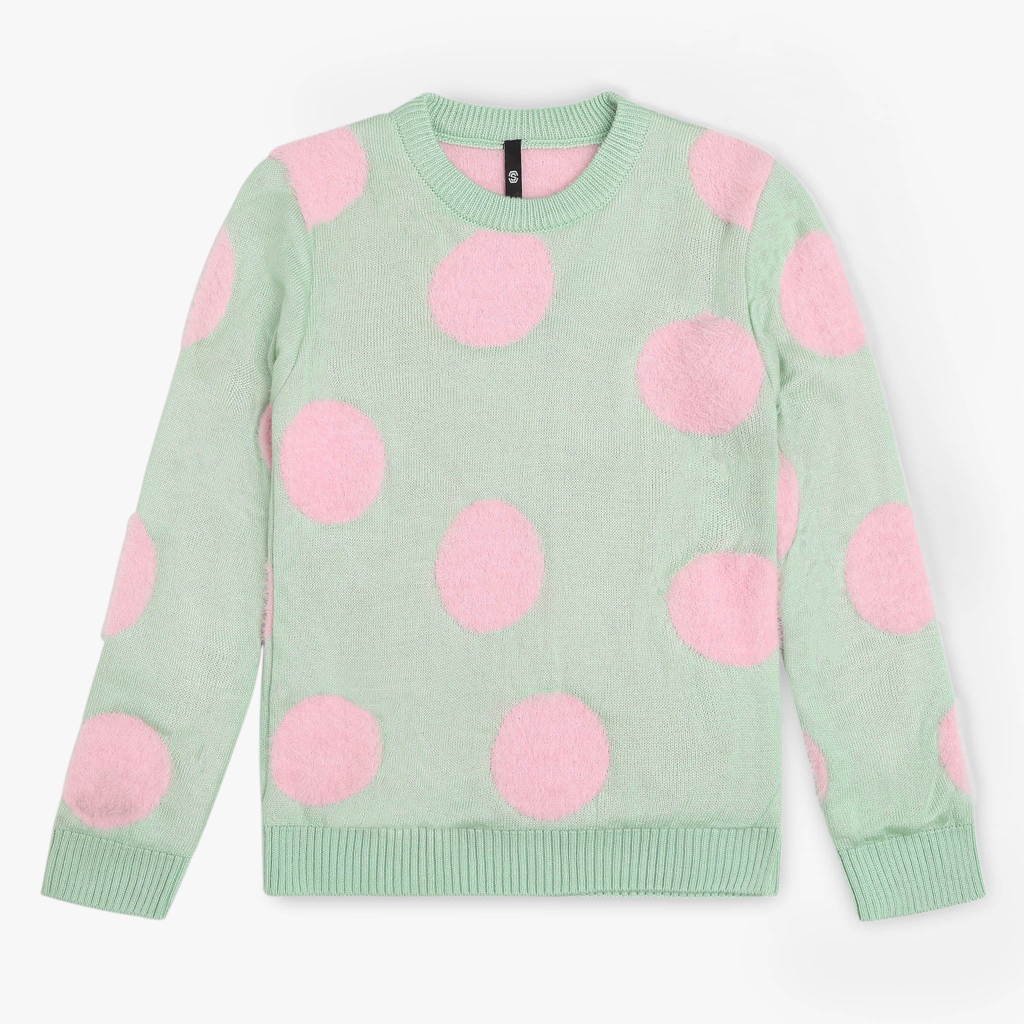 Girls Crew Neck Polka Dot Sweater