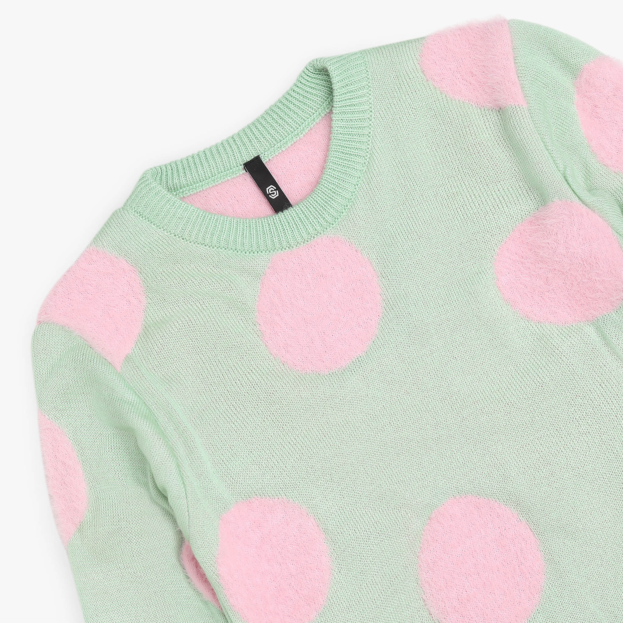 Girls Crew Neck Polka Dot Sweater - Image 3