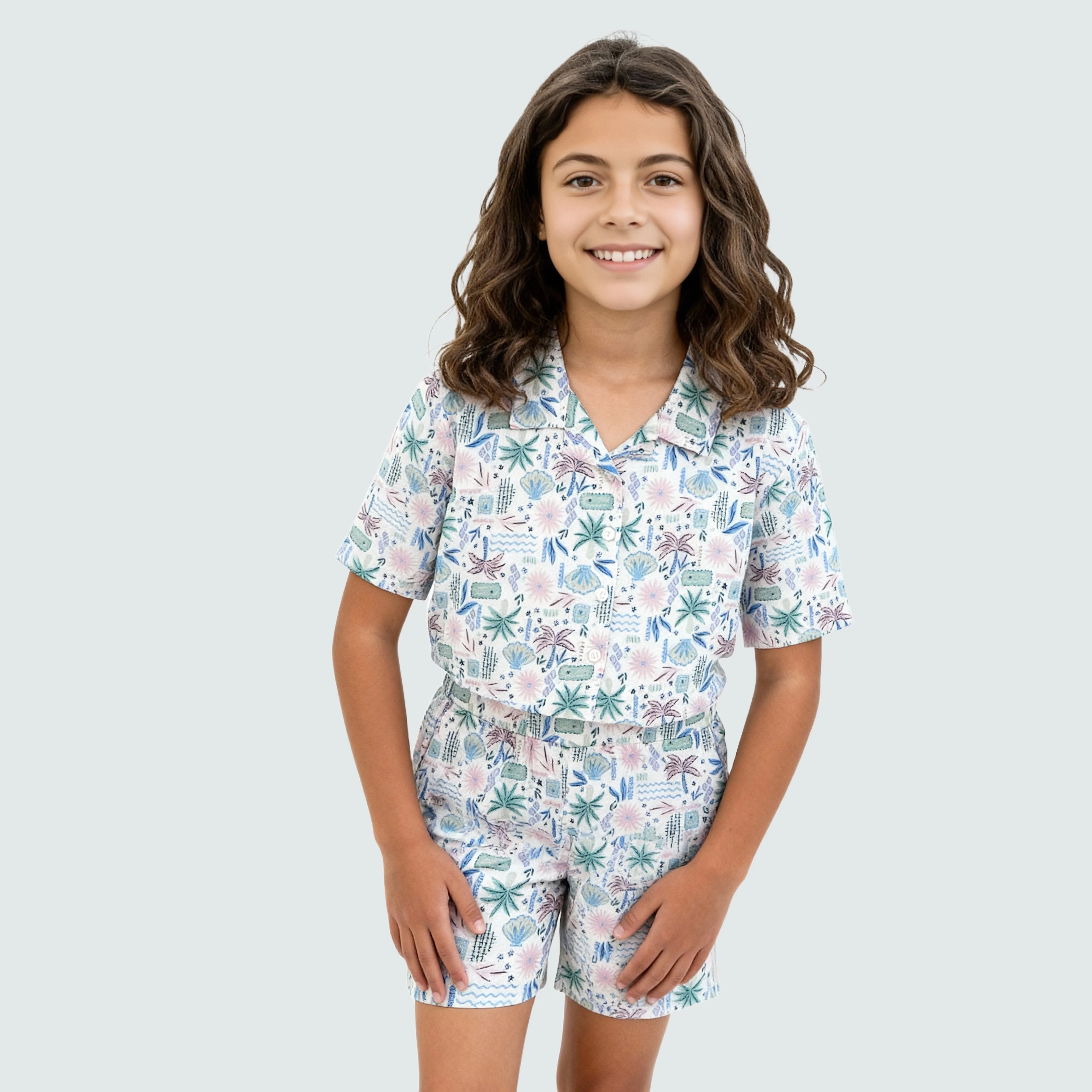 Girls Printed Camp Collar Top - Image 2