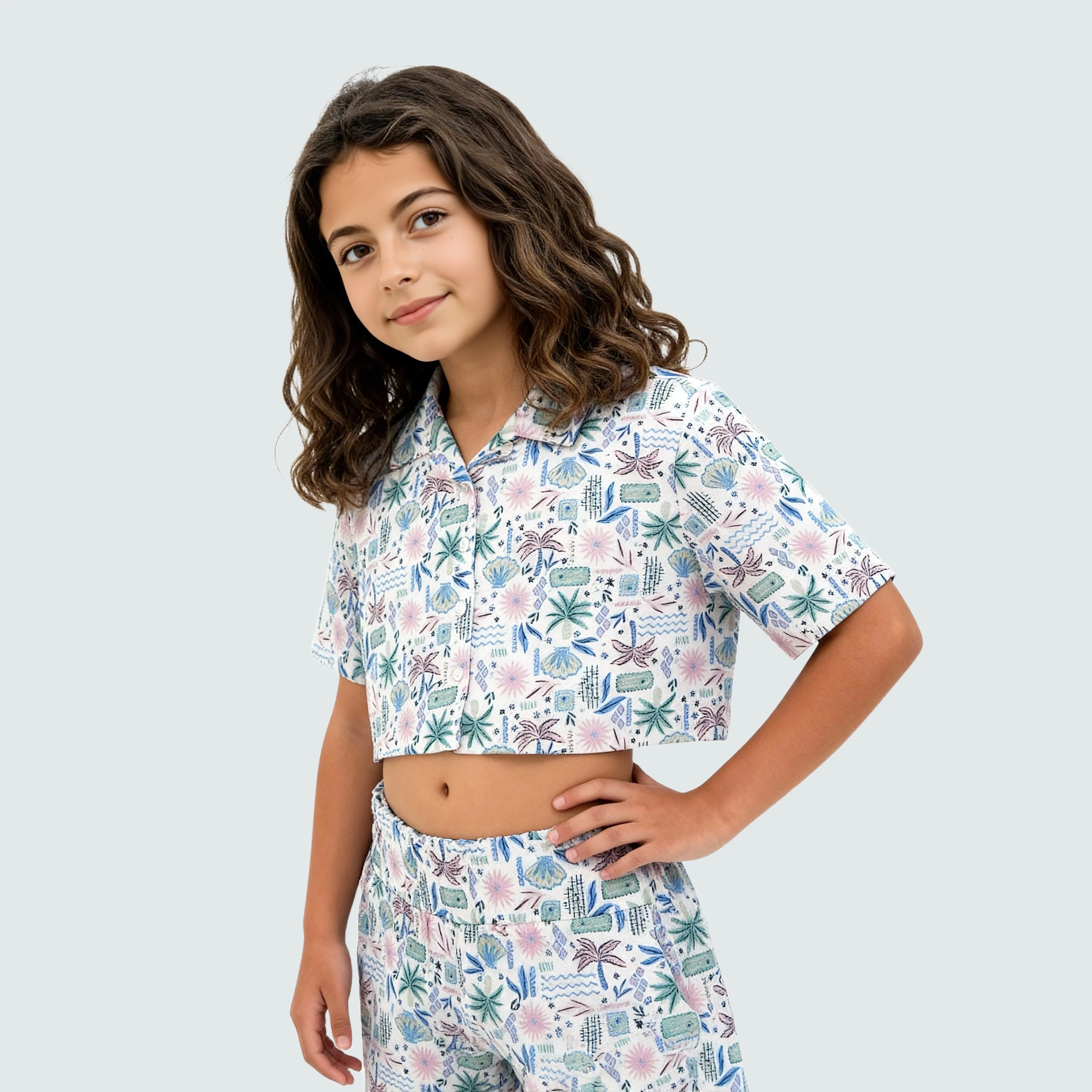 Girls Printed Camp Collar Top - Image 5