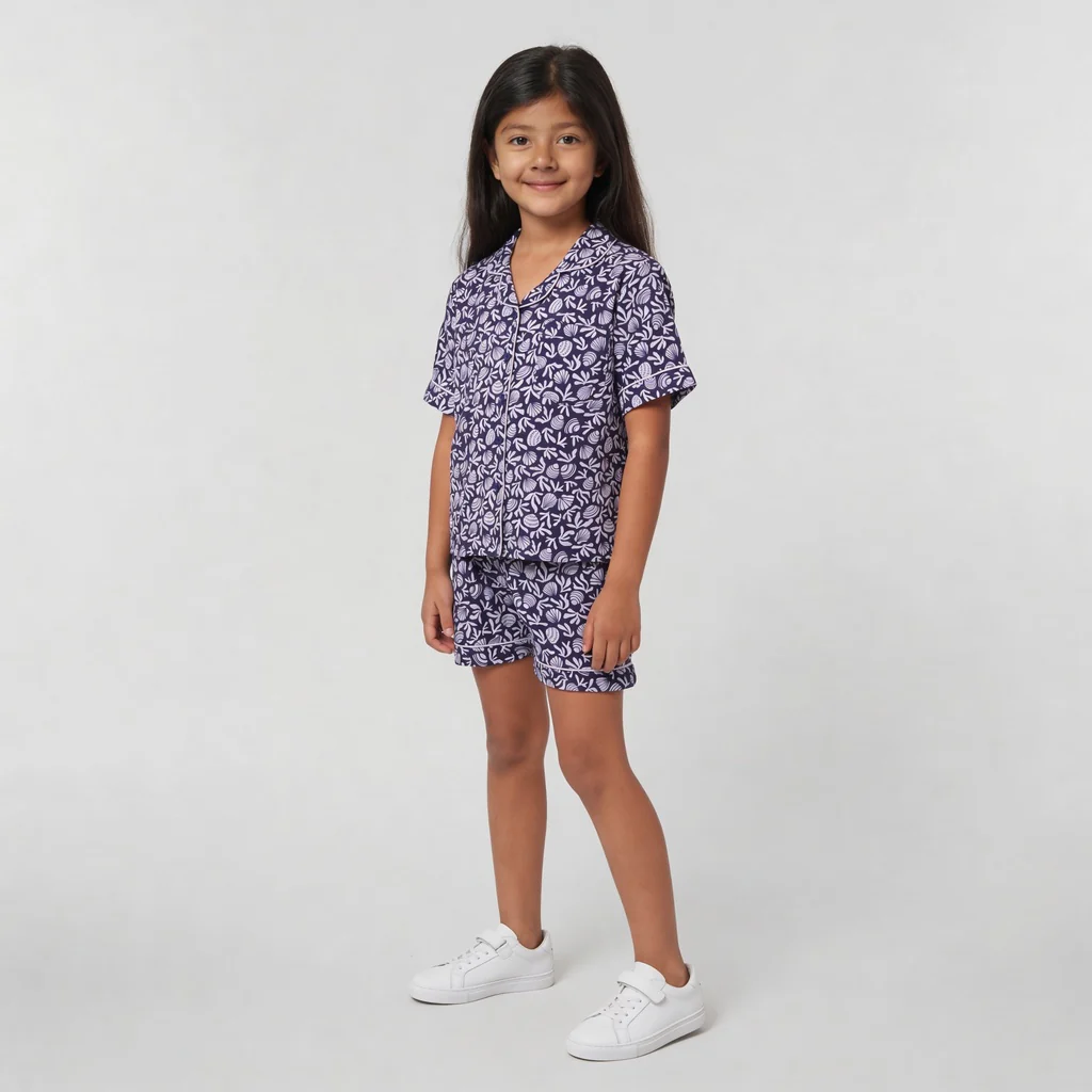 Girls Printed T-Shirt with Shorts Sleepwear Set - Image 5