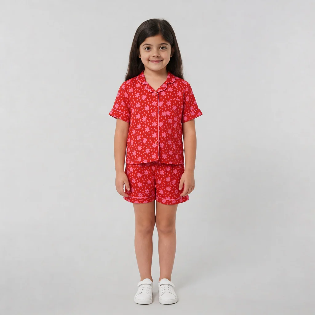 Girls Printed T-Shirt with Shorts Sleepwear Set - Image 2