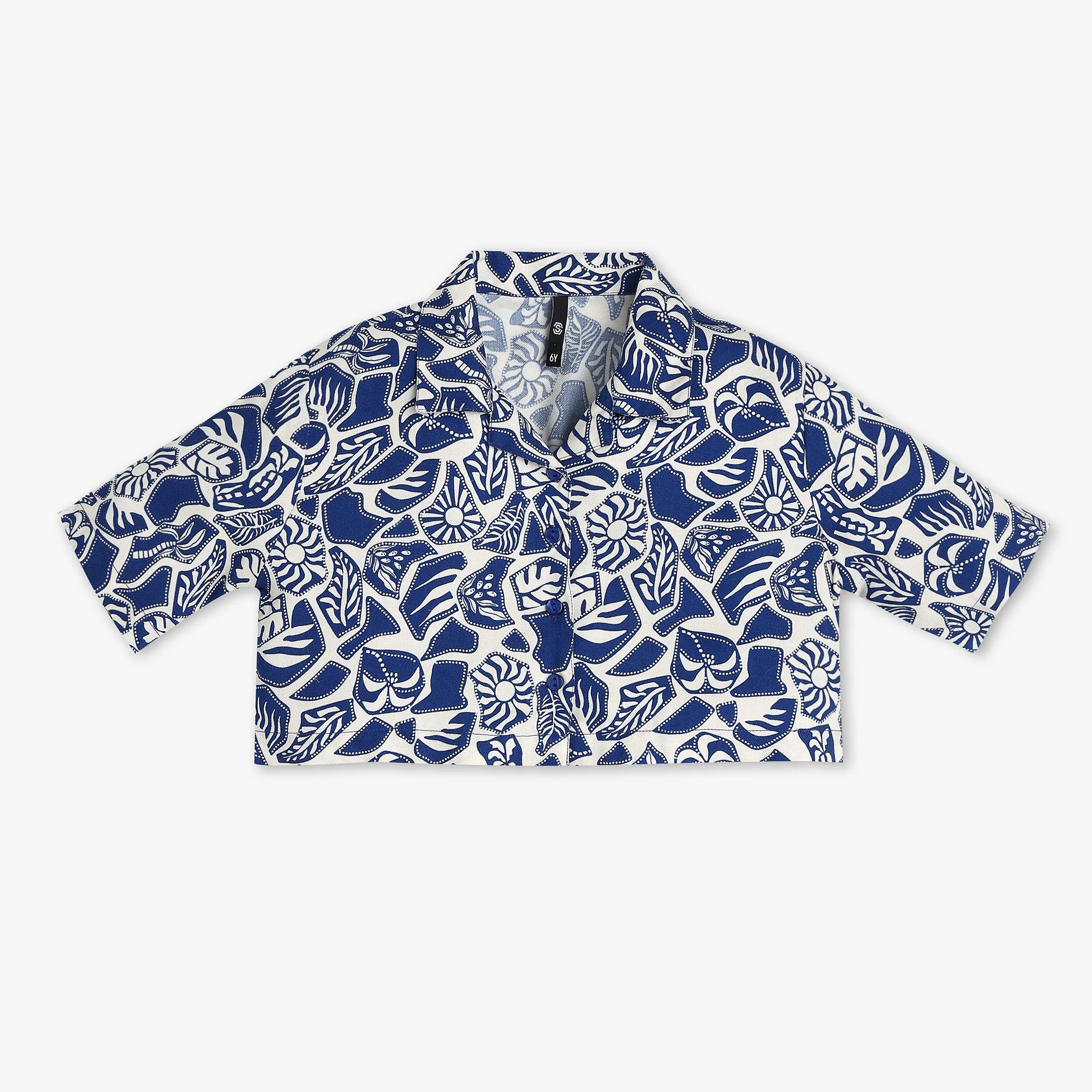 Girls Printed Camp Collar Top