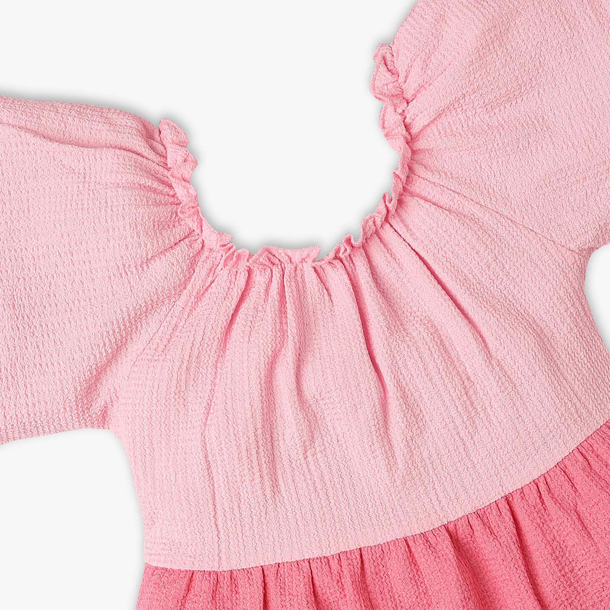 Girls Cut And Sew Knee Length Square Neck Short Sleeve Dress - Image 6