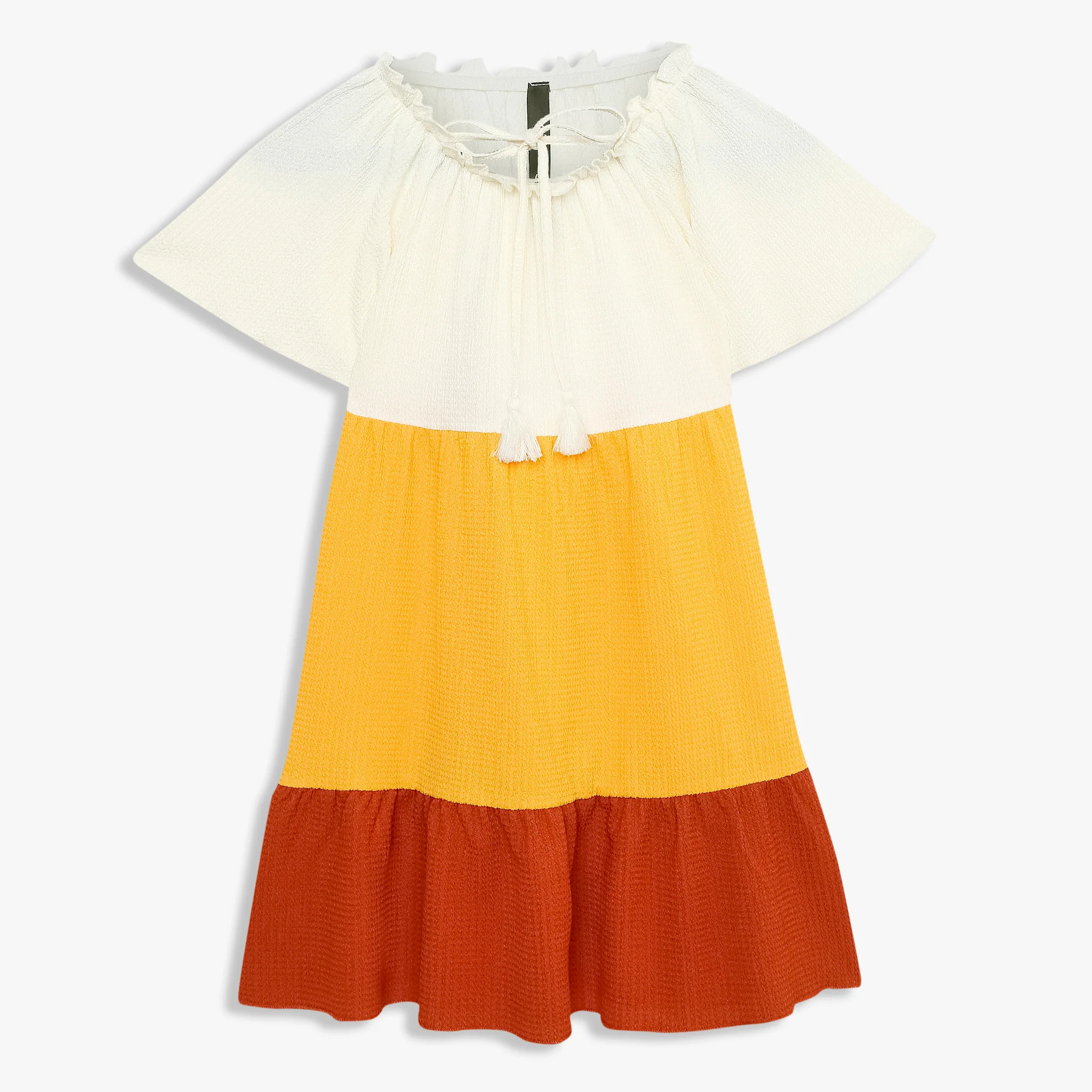 Girls Cut And Sew Knee Length Square Neck Short Sleeve Dress - Image 7