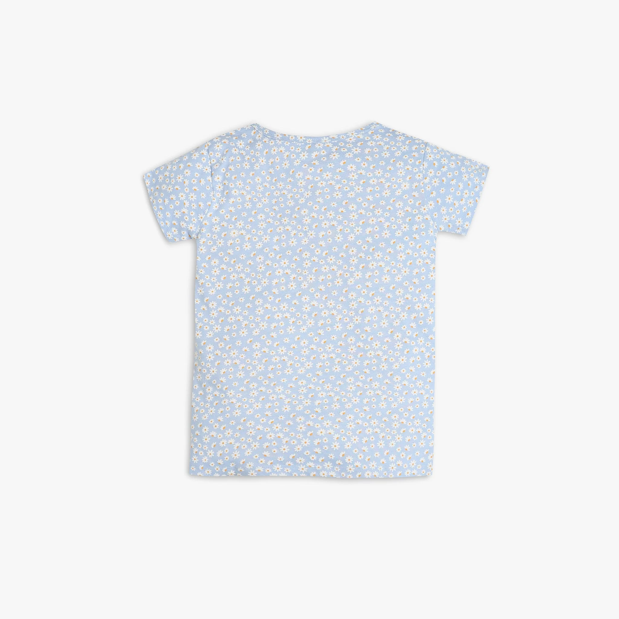Girl's Knitted Floral T-Shirt With Shorts Sleepwear Set - Image 3
