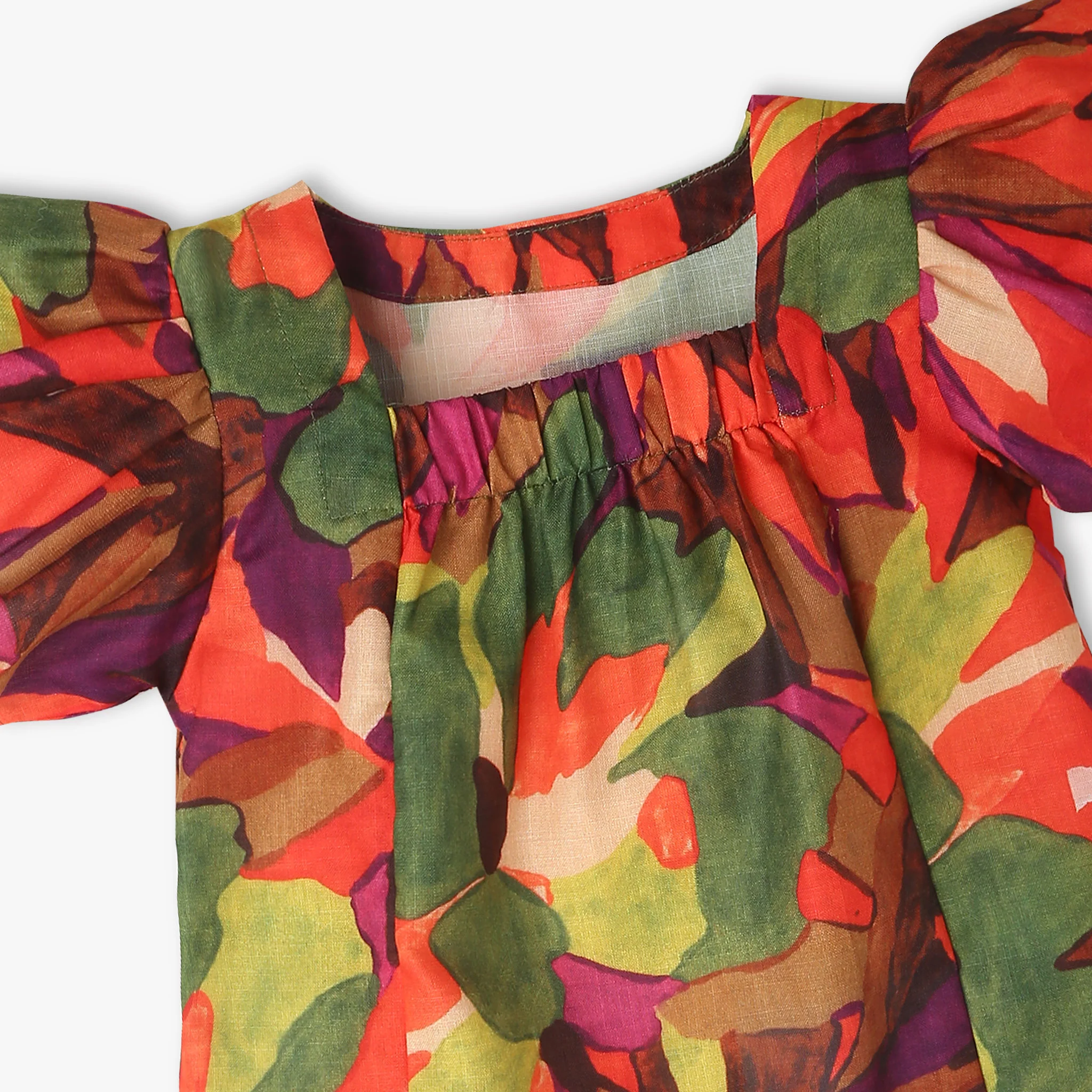 Girls Square Neck Flared Sleeve Printed Top - Image 3