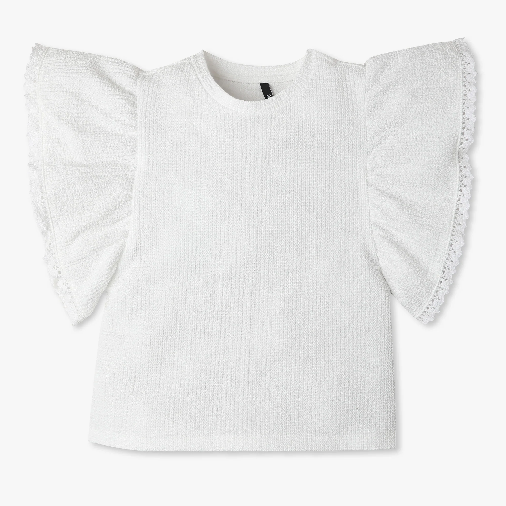 Girls Solid Round Neck Short Sleeve Top