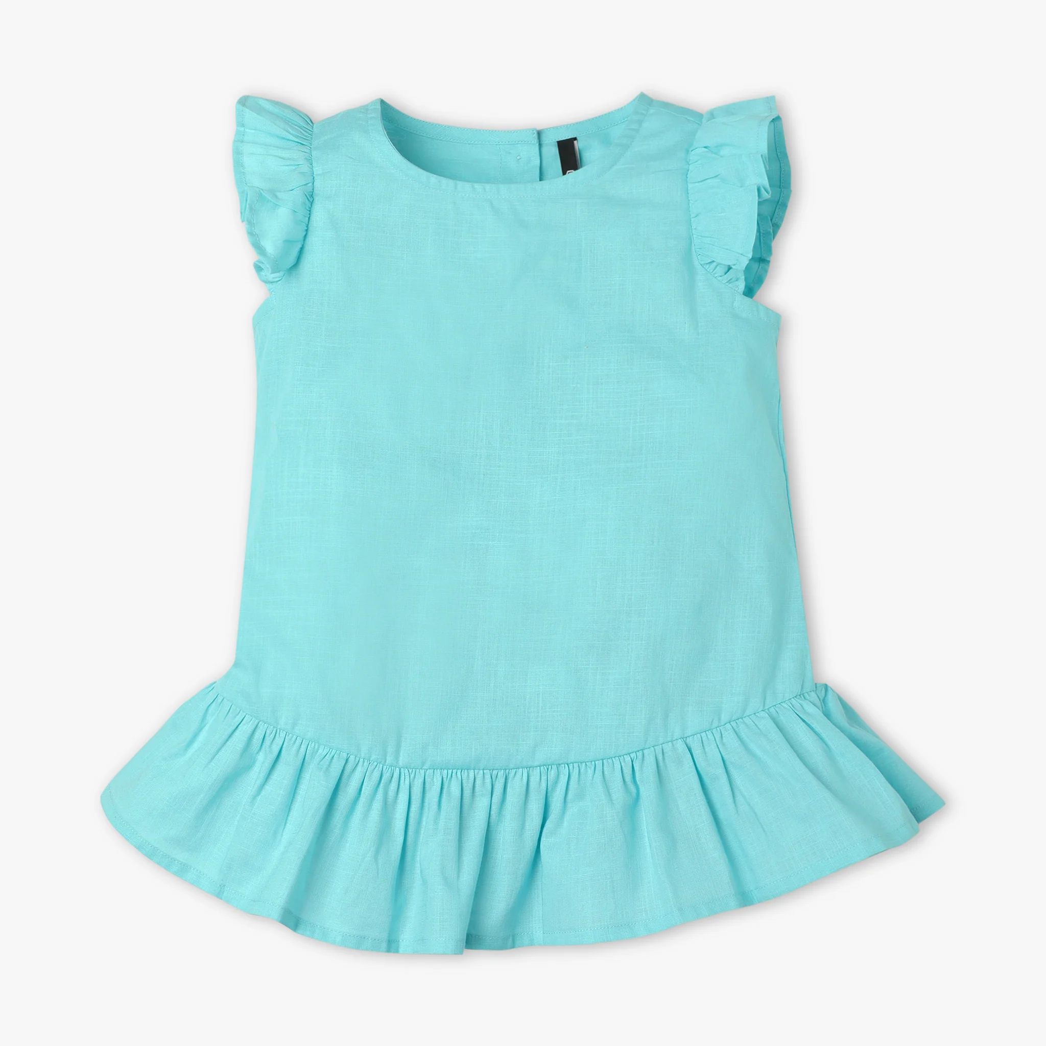 Girls Solid Round Neck Short Sleeve Top