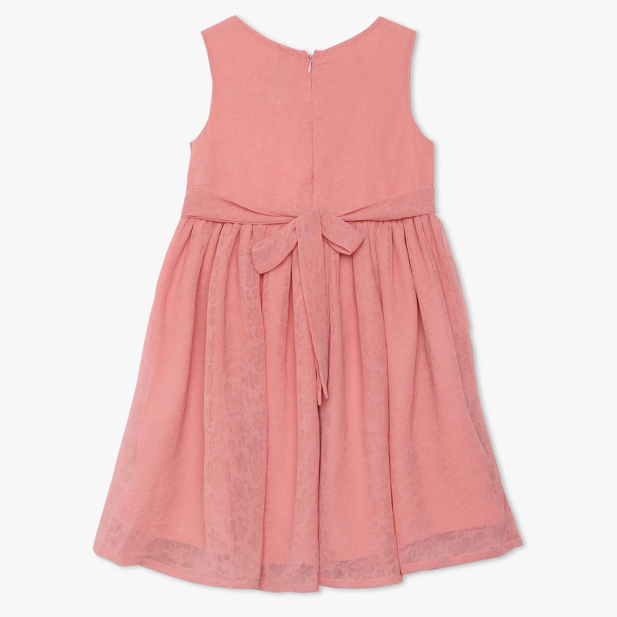 Girls Crew Neck Sleeveless Structured Flared Dress - Image 2
