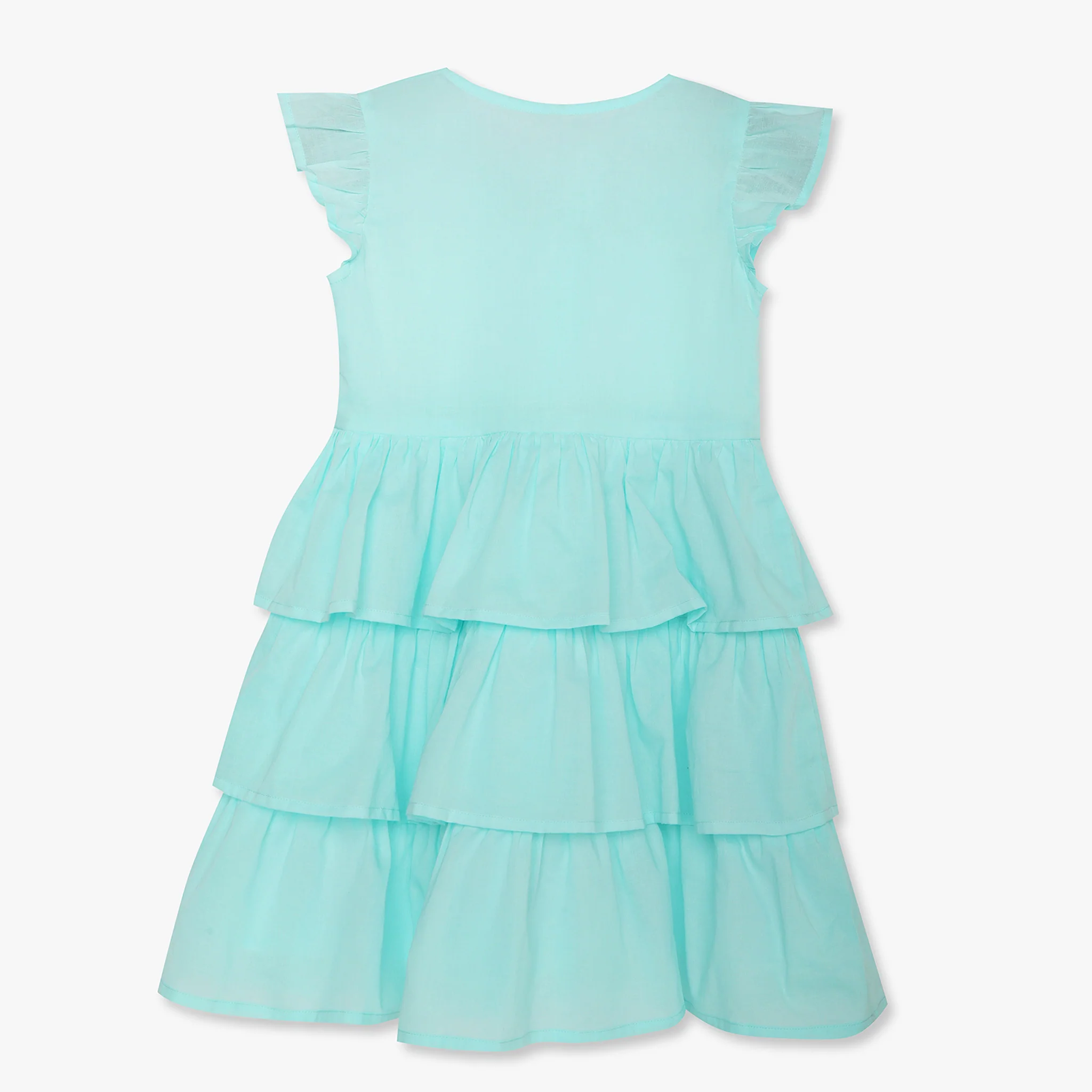 Girls Solid Knee Length Short Sleeve Dress - Image 11
