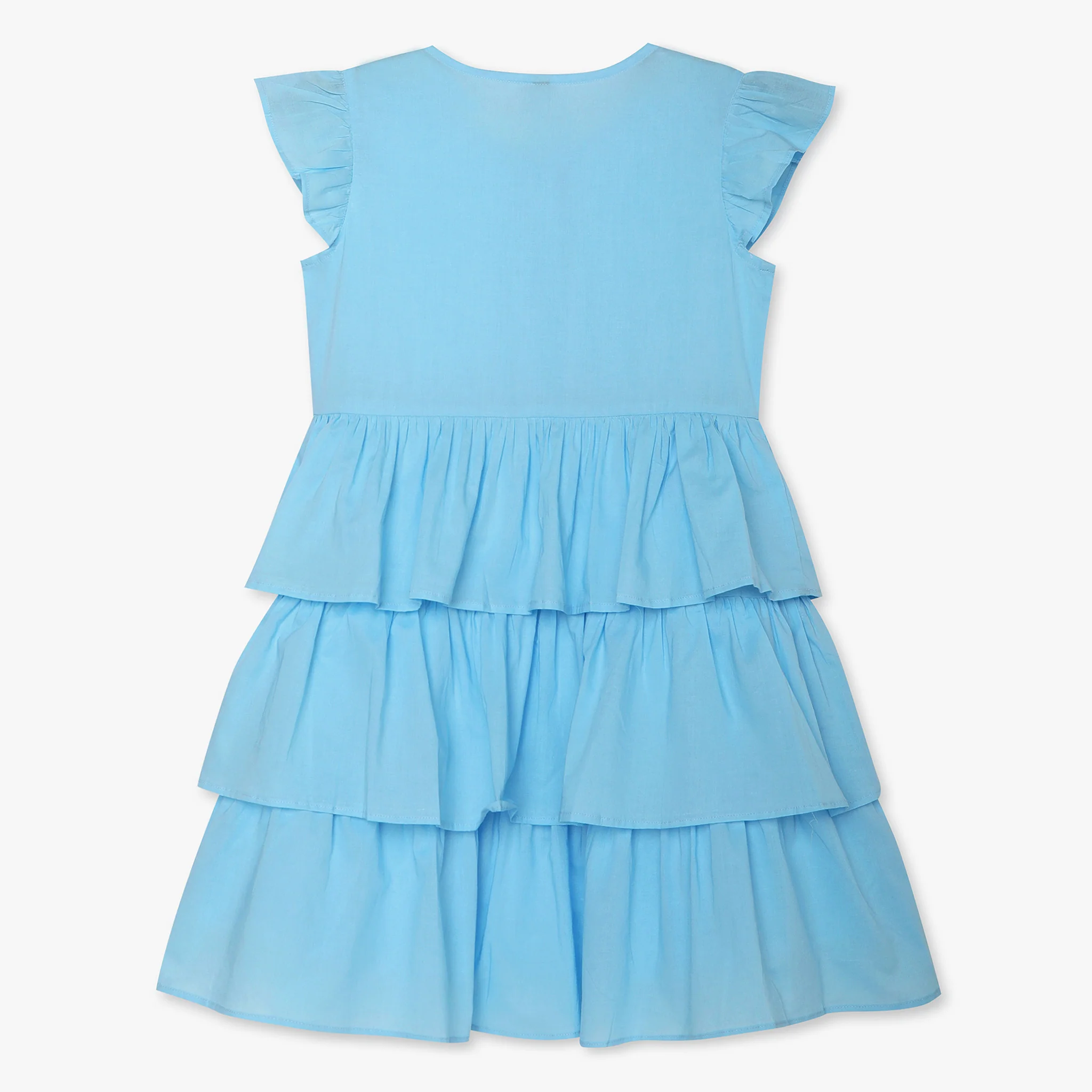 Girls Solid Knee Length Short Sleeve Dress - Image 2