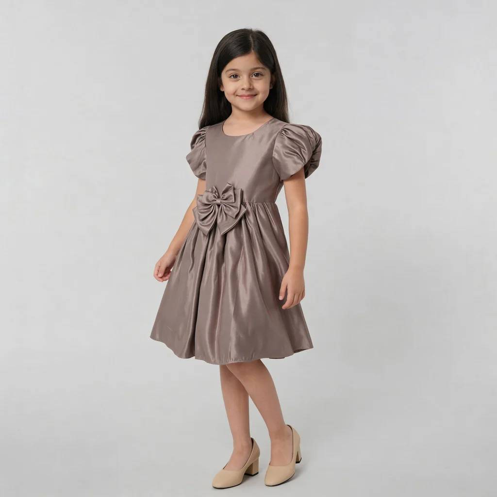 Girls Satin Flared Party Frock - Image 5