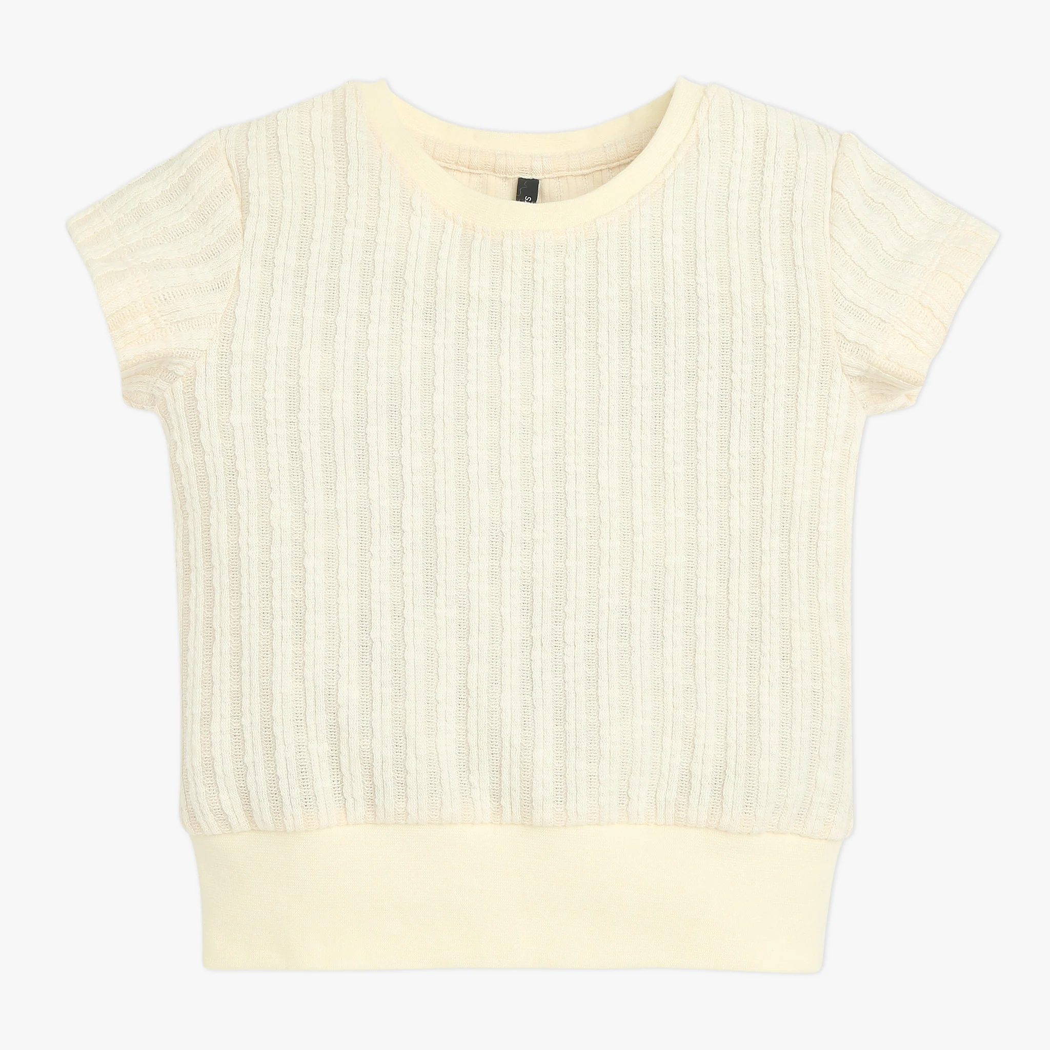 Girls Solid Structured Round Neck Short Sleeve T-Shirt