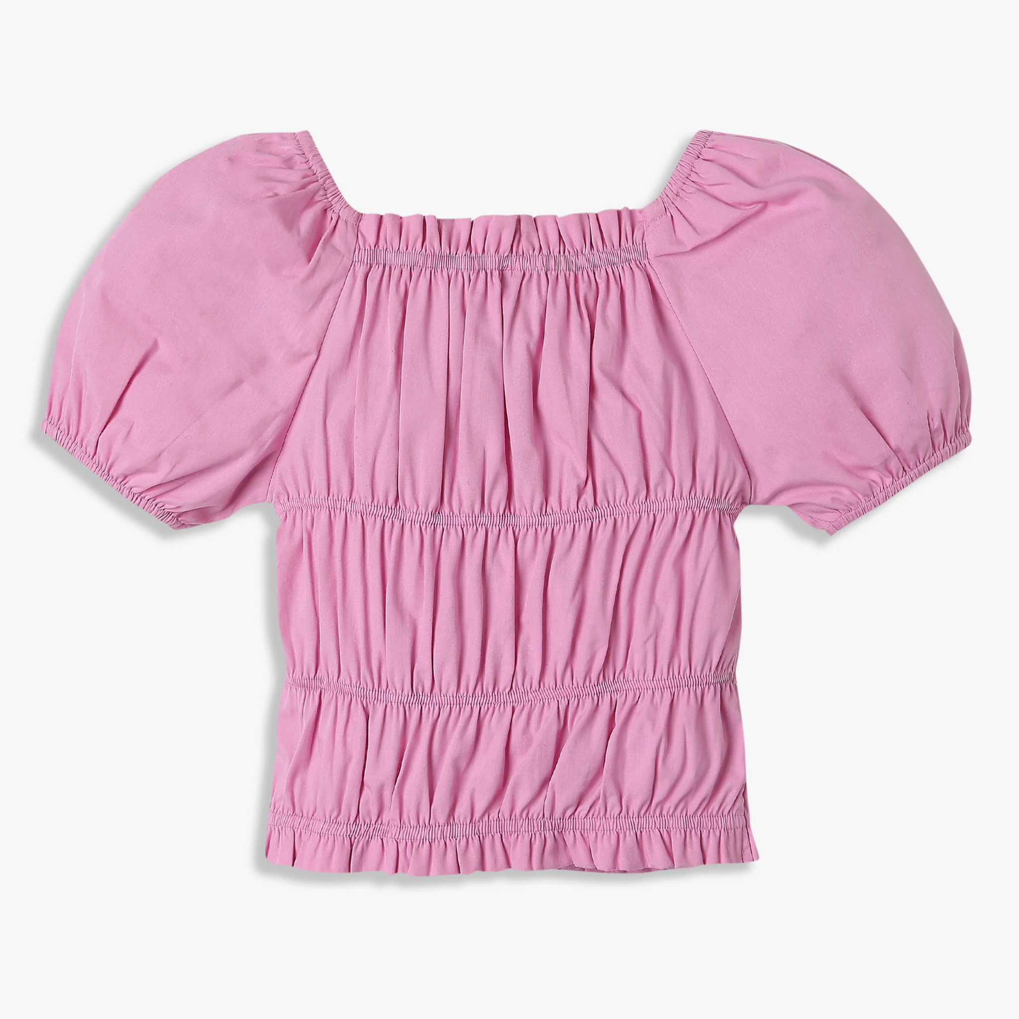 Girls Solid Ruched Square Neck Top - Image 2