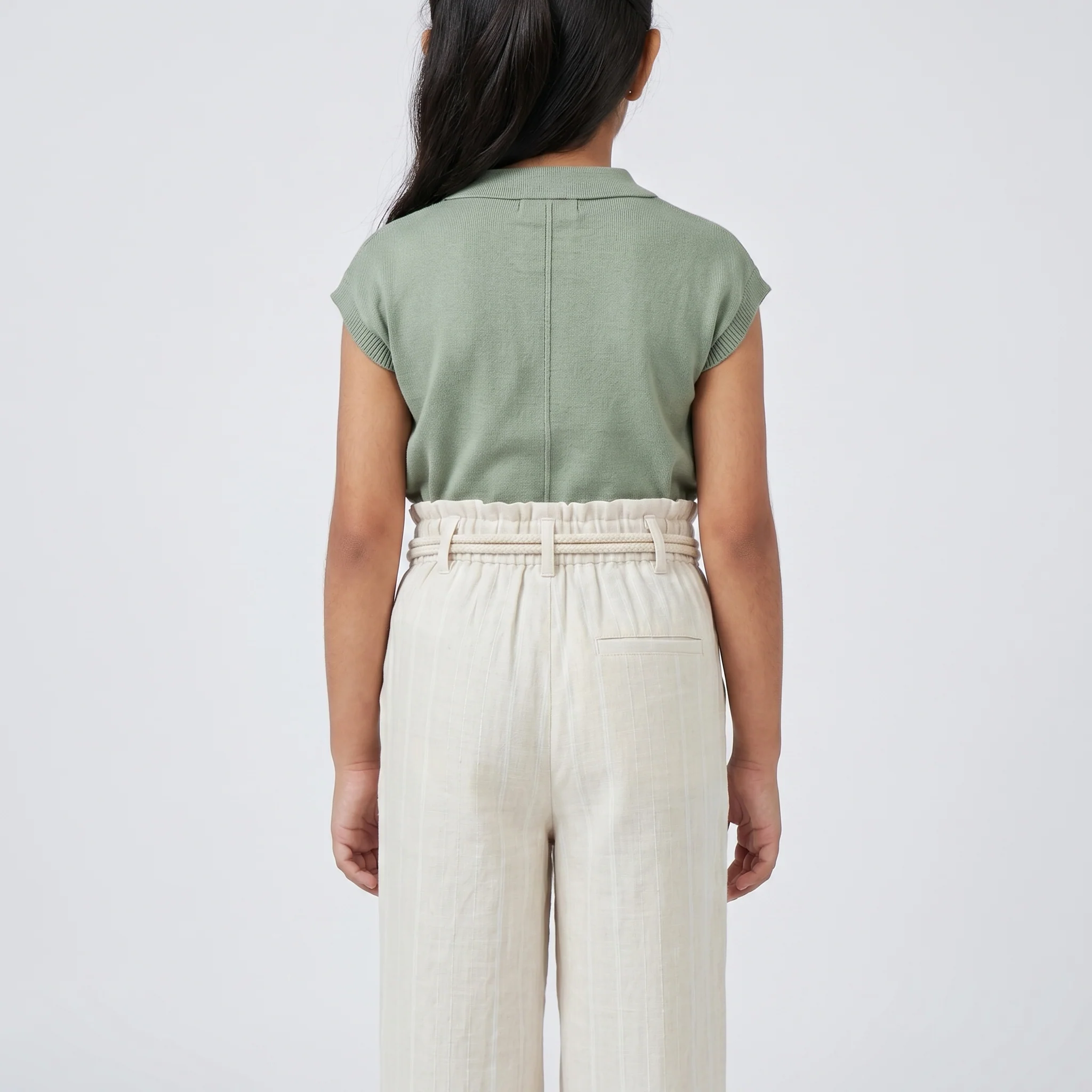 Girls Straight Wide Leg Pants With Belt Detail - Image 3