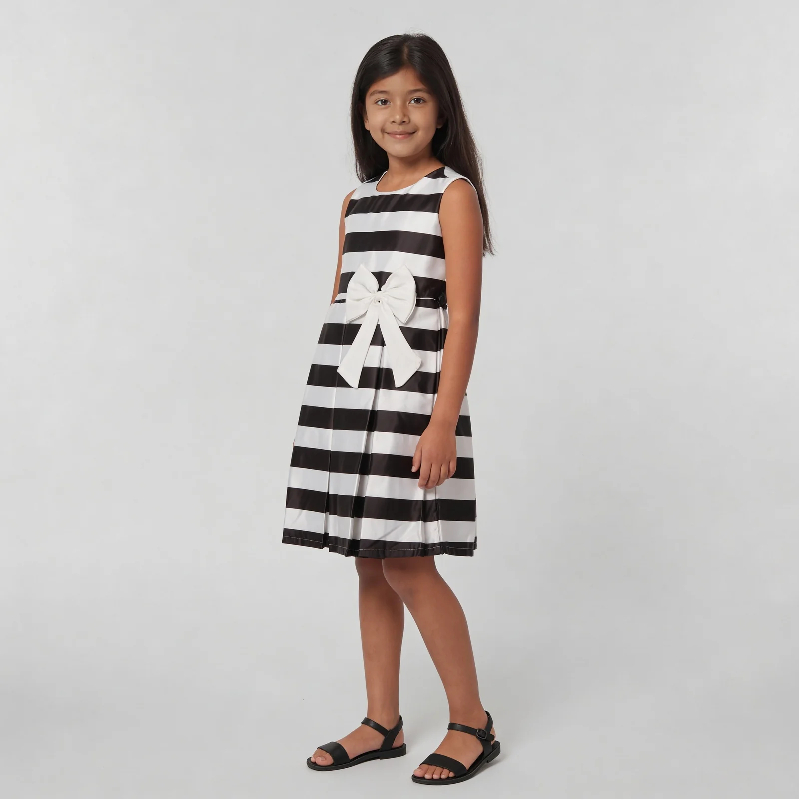 Girls Striped Satin Party Dress - Image 2