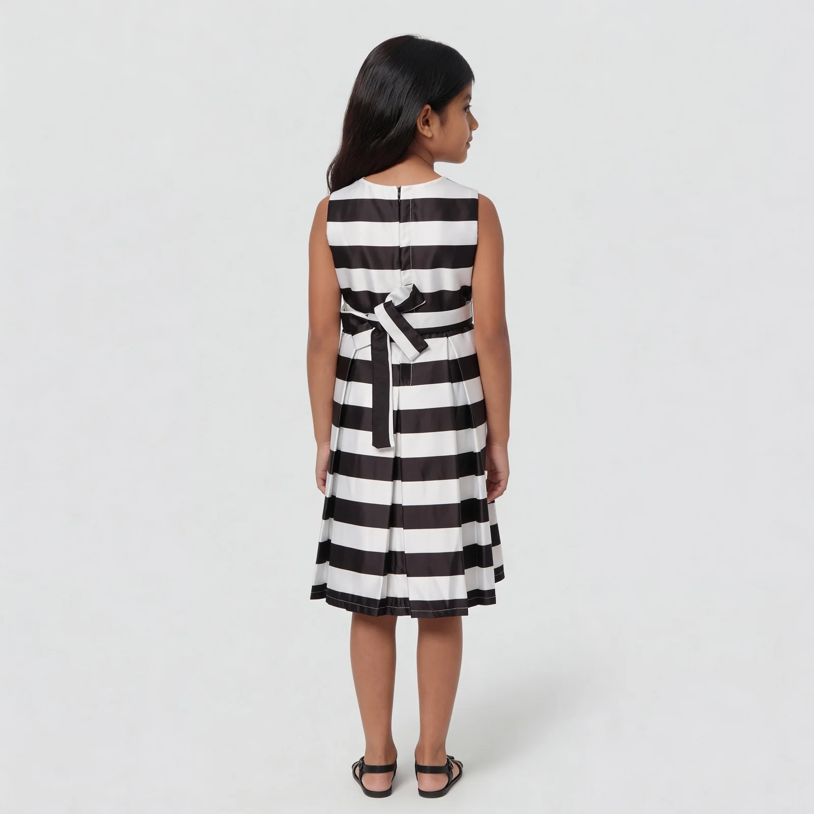 Girls Striped Satin Party Dress - Image 3