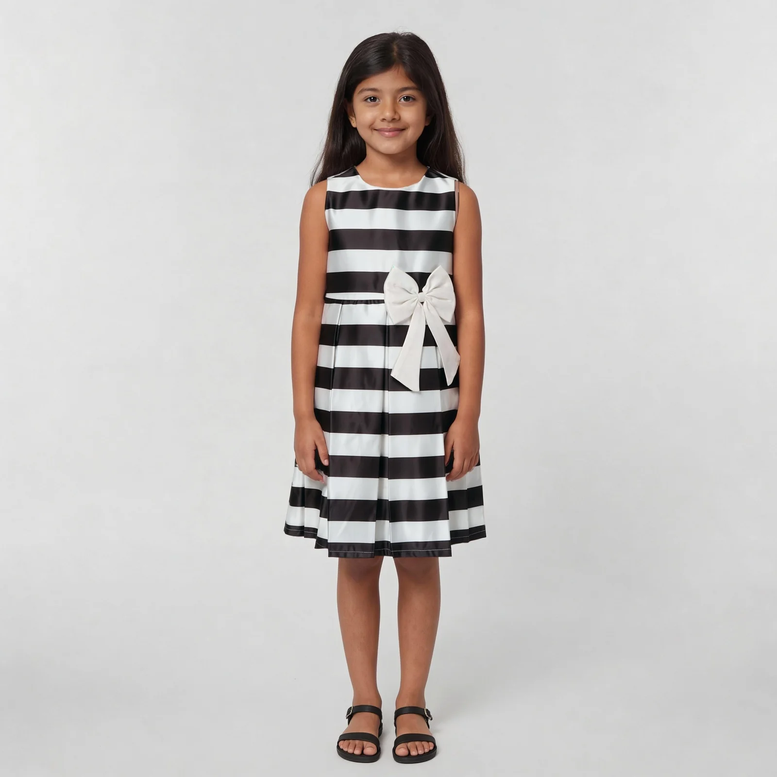 Girls Striped Satin Party Dress - Image 5