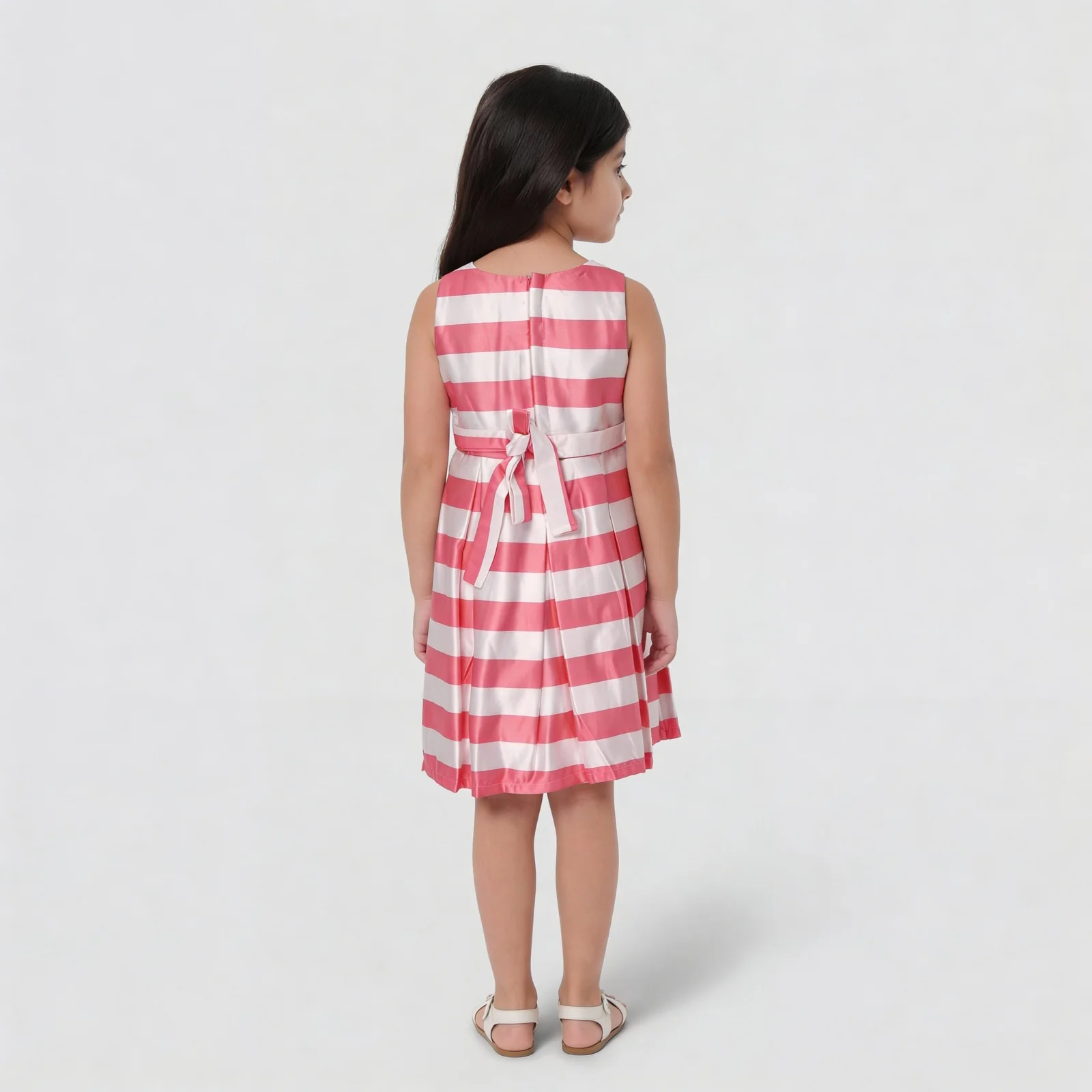 Girls Striped Satin Party Dress - Image 8