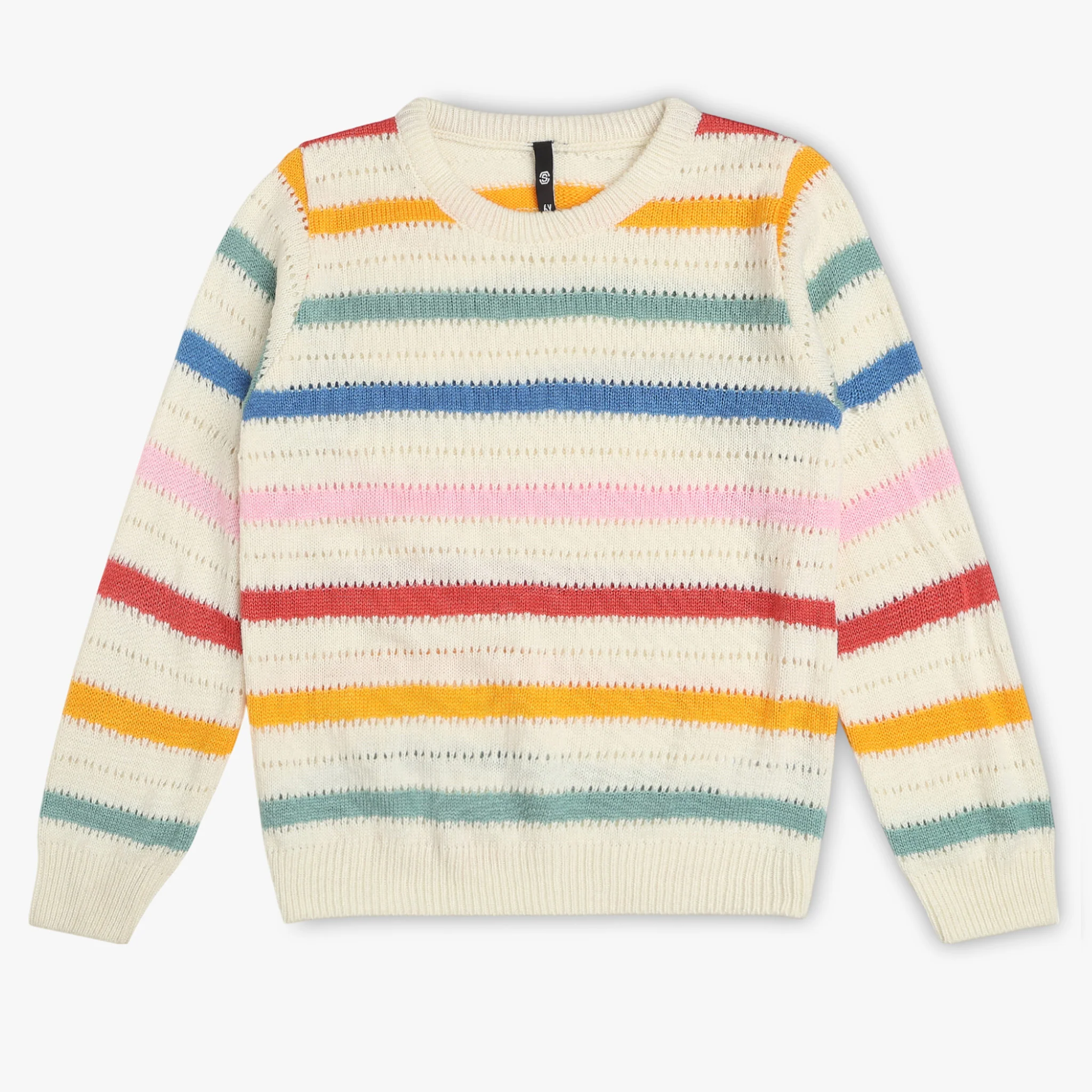Girls Crew Neck Striped Sweater