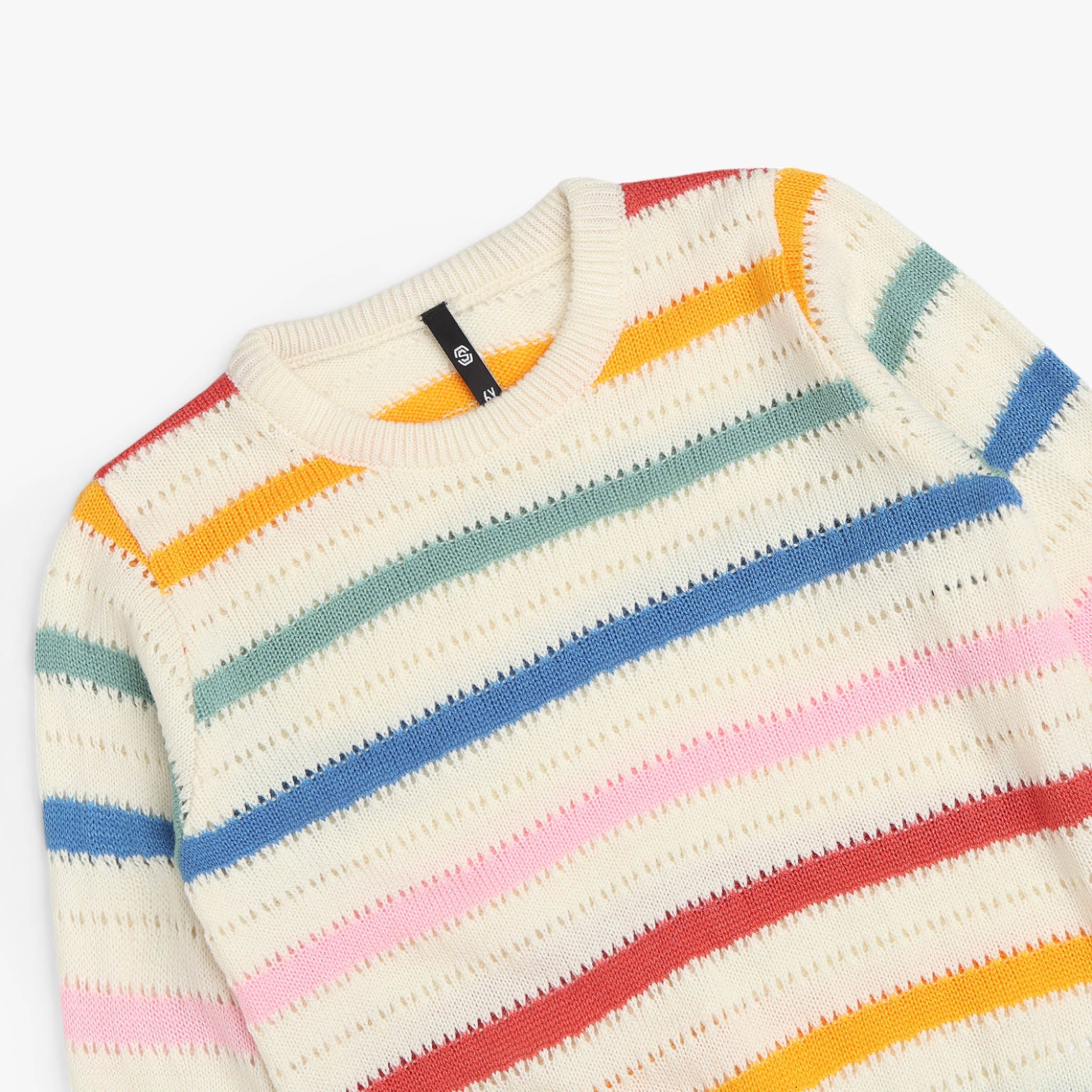 Girls Crew Neck Striped Sweater - Image 3