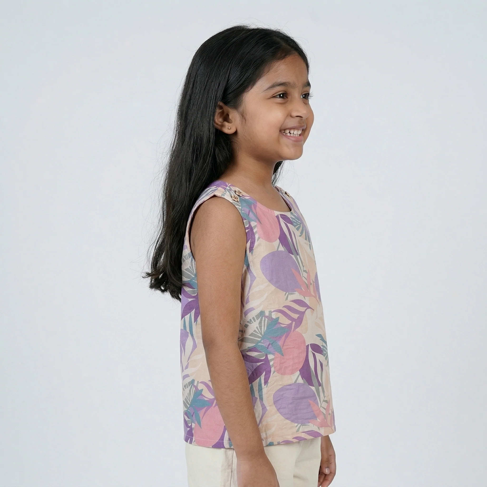 Girls Tropical Print Bow Detail Top - Image 2